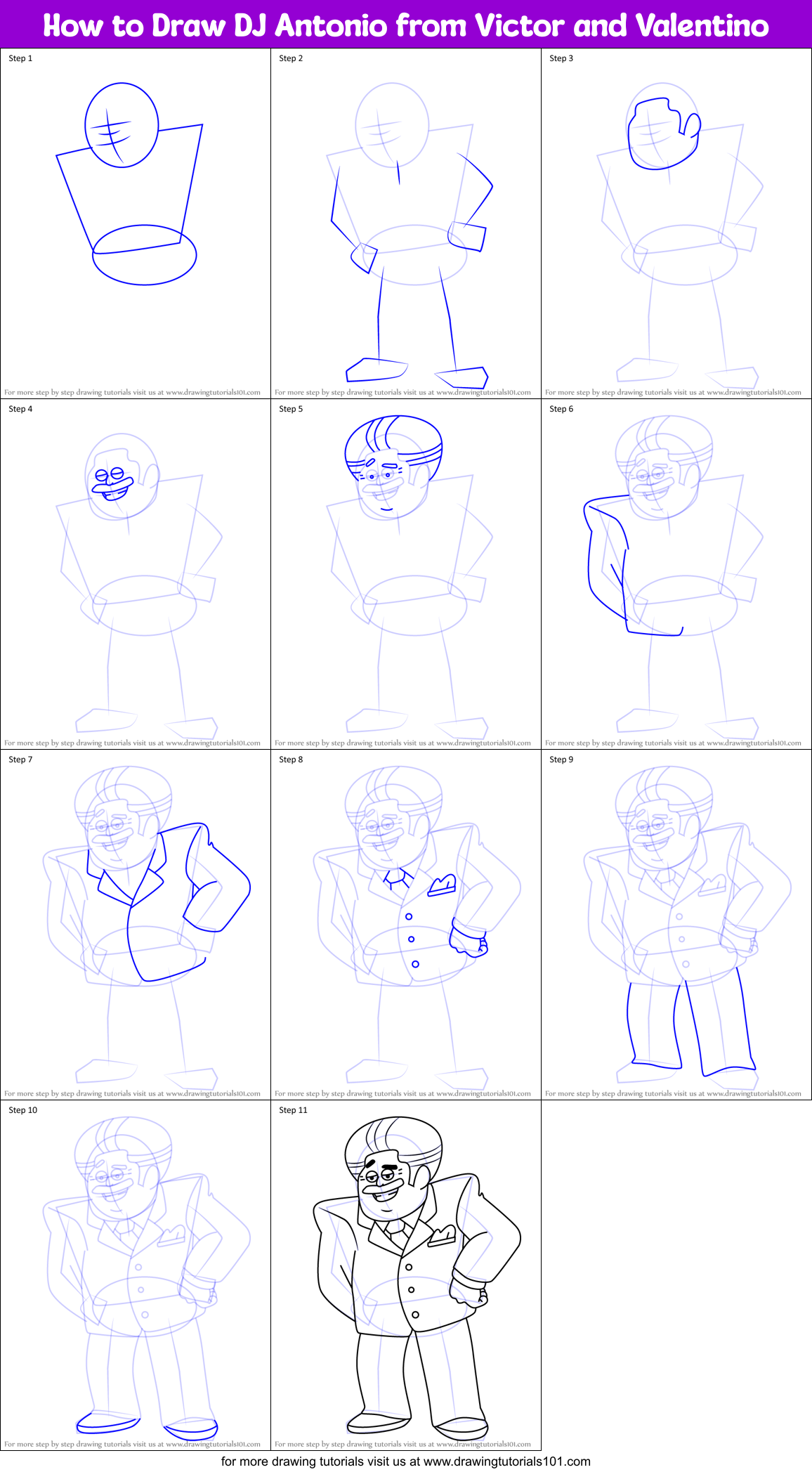 How to Draw DJ Antonio from Victor and Valentino Printable Step by Step