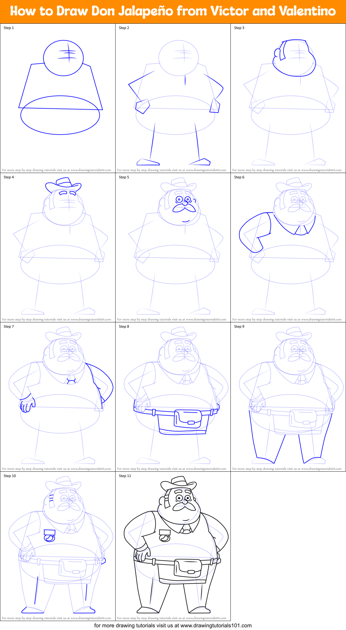 How to Draw Don Jalapeño from Victor and Valentino Printable Step by Step