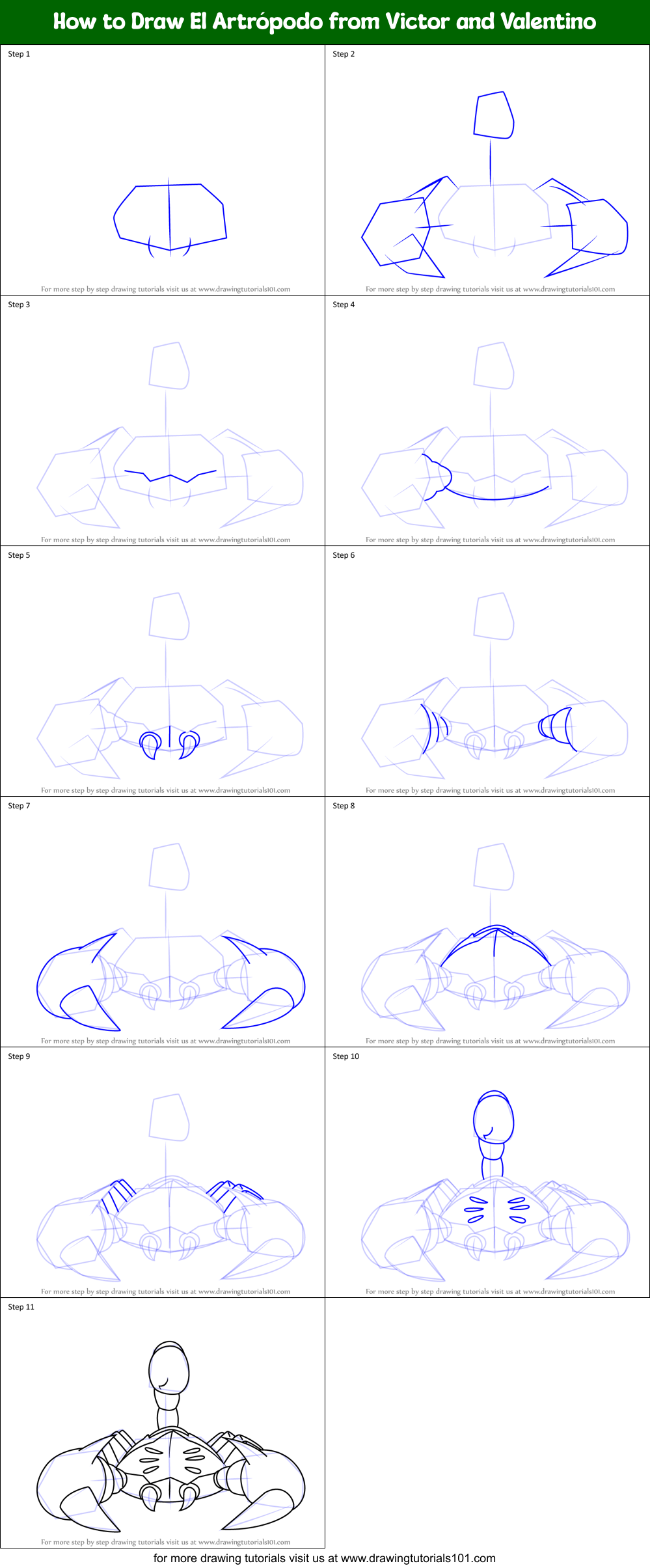 How to Draw El Artrópodo from Victor and Valentino Printable Step by Step