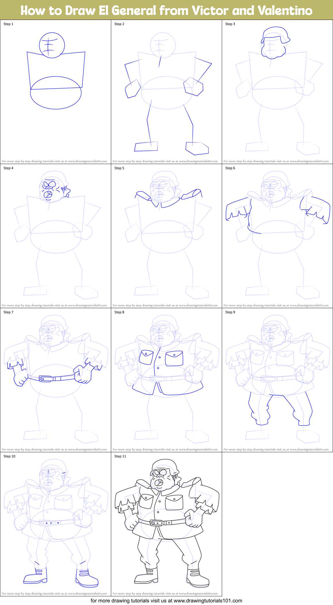 How to Draw El General from Victor and Valentino Printable Step by Step