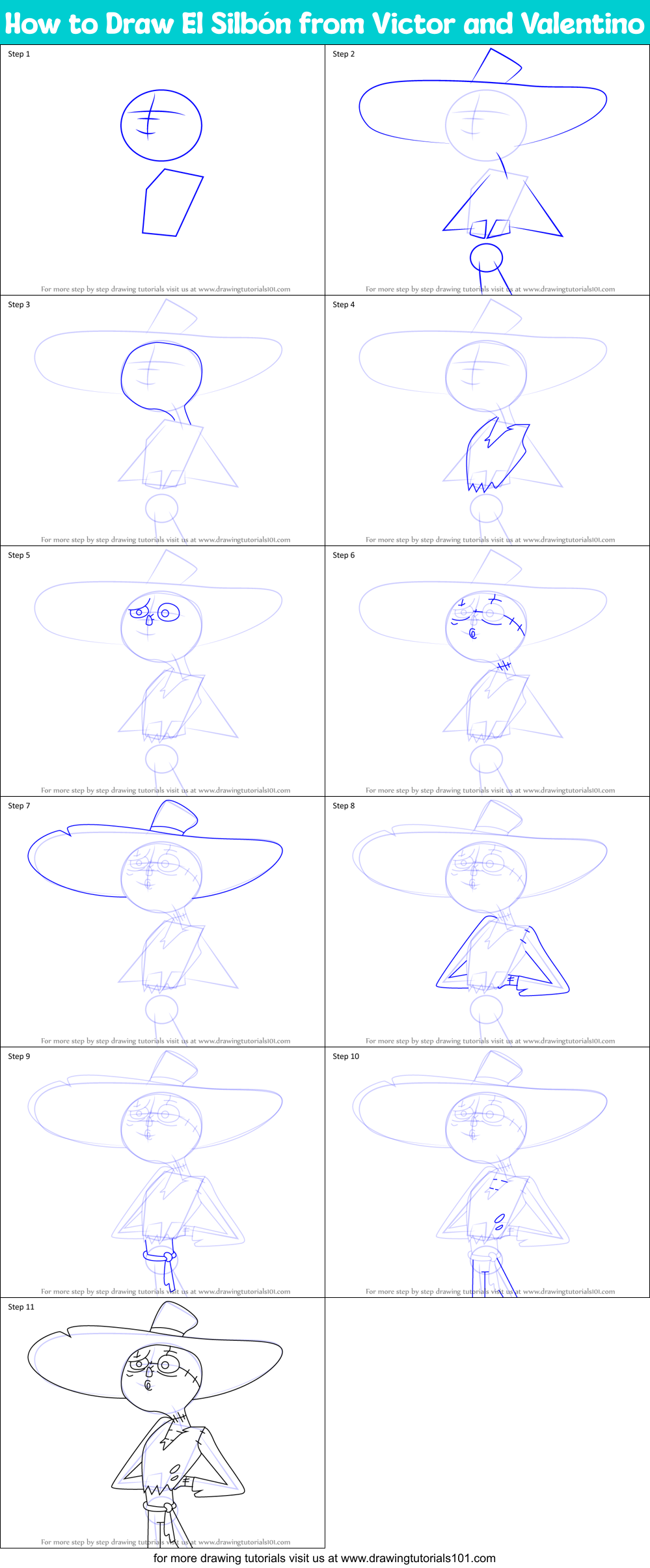 How to Draw El Silbón from Victor and Valentino Printable Step by Step