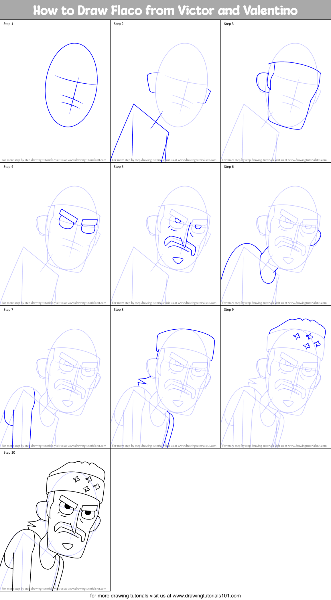 How to Draw Flaco from Victor and Valentino Printable Step by Step