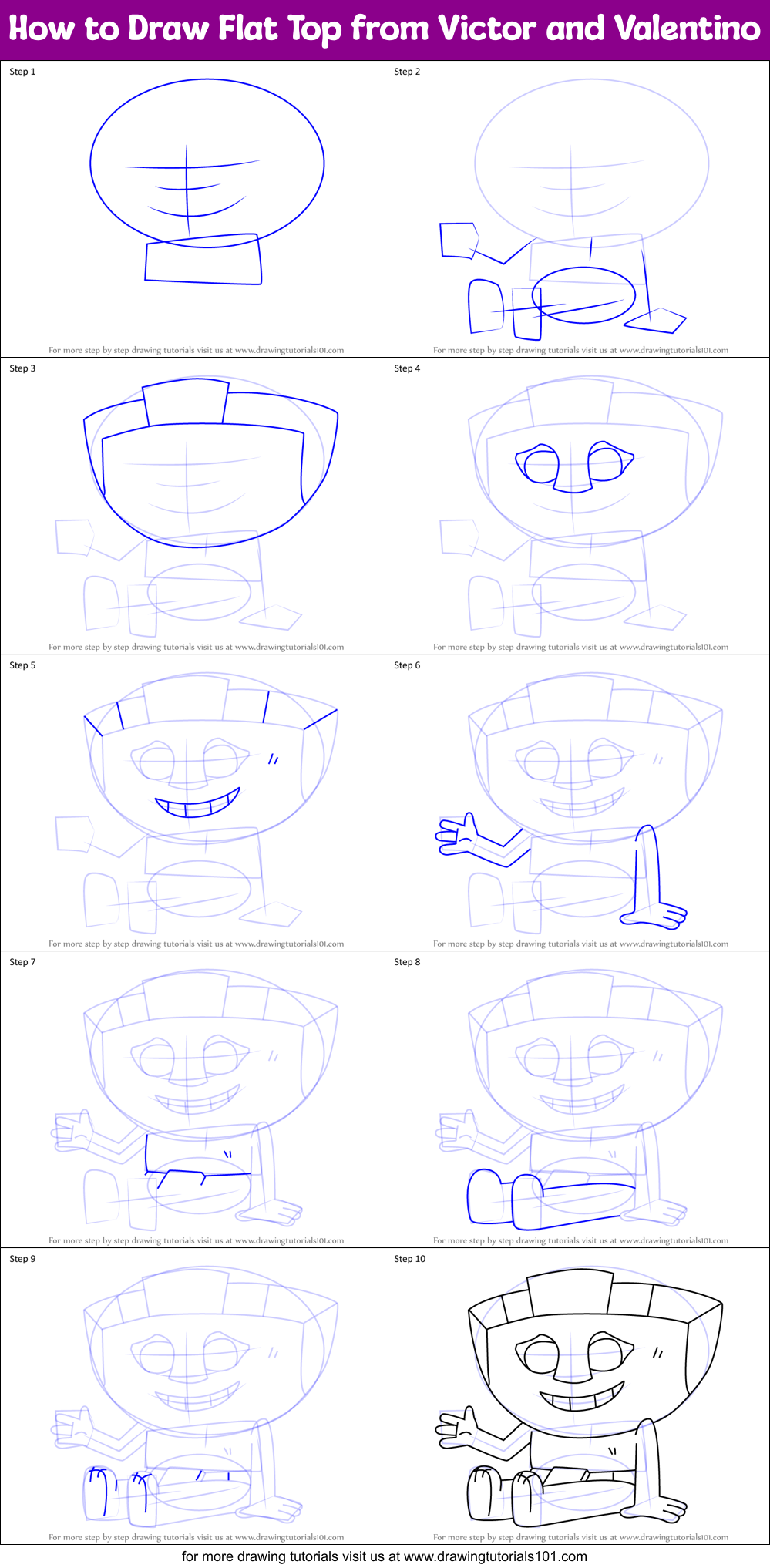 How to Draw Flat Top from Victor and Valentino Printable Step by Step