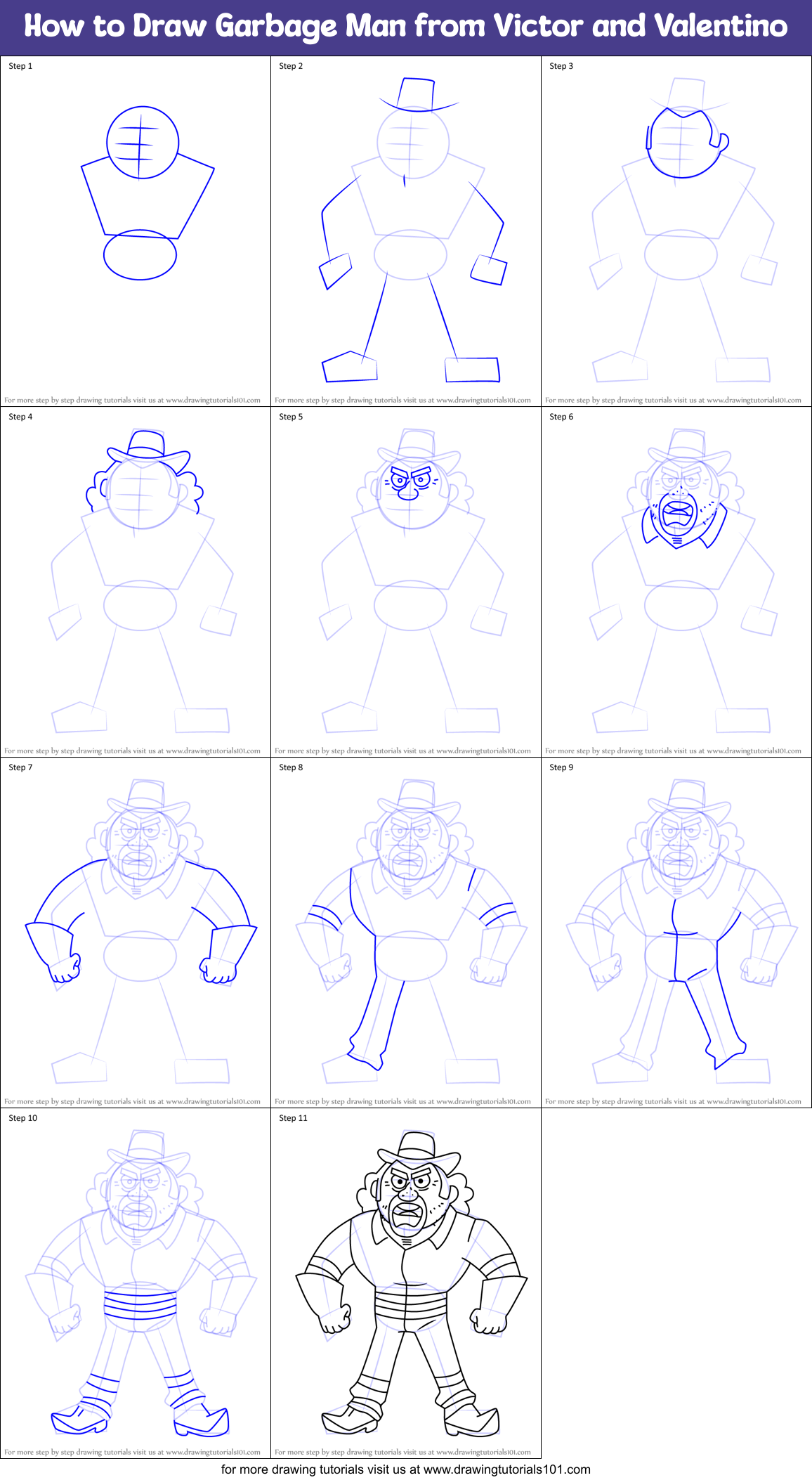 How to Draw Garbage Man from Victor and Valentino Printable Step by Step