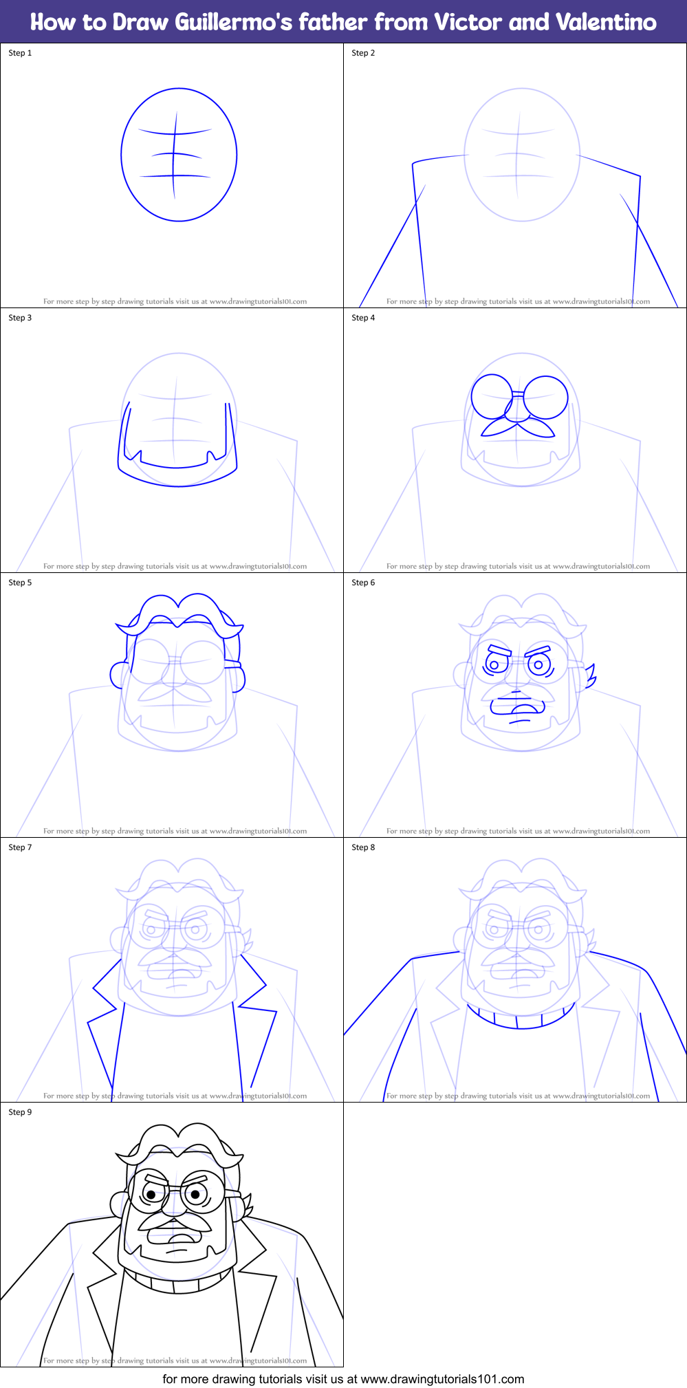 How to Draw Guillermo's father from Victor and Valentino Printable Step by Step