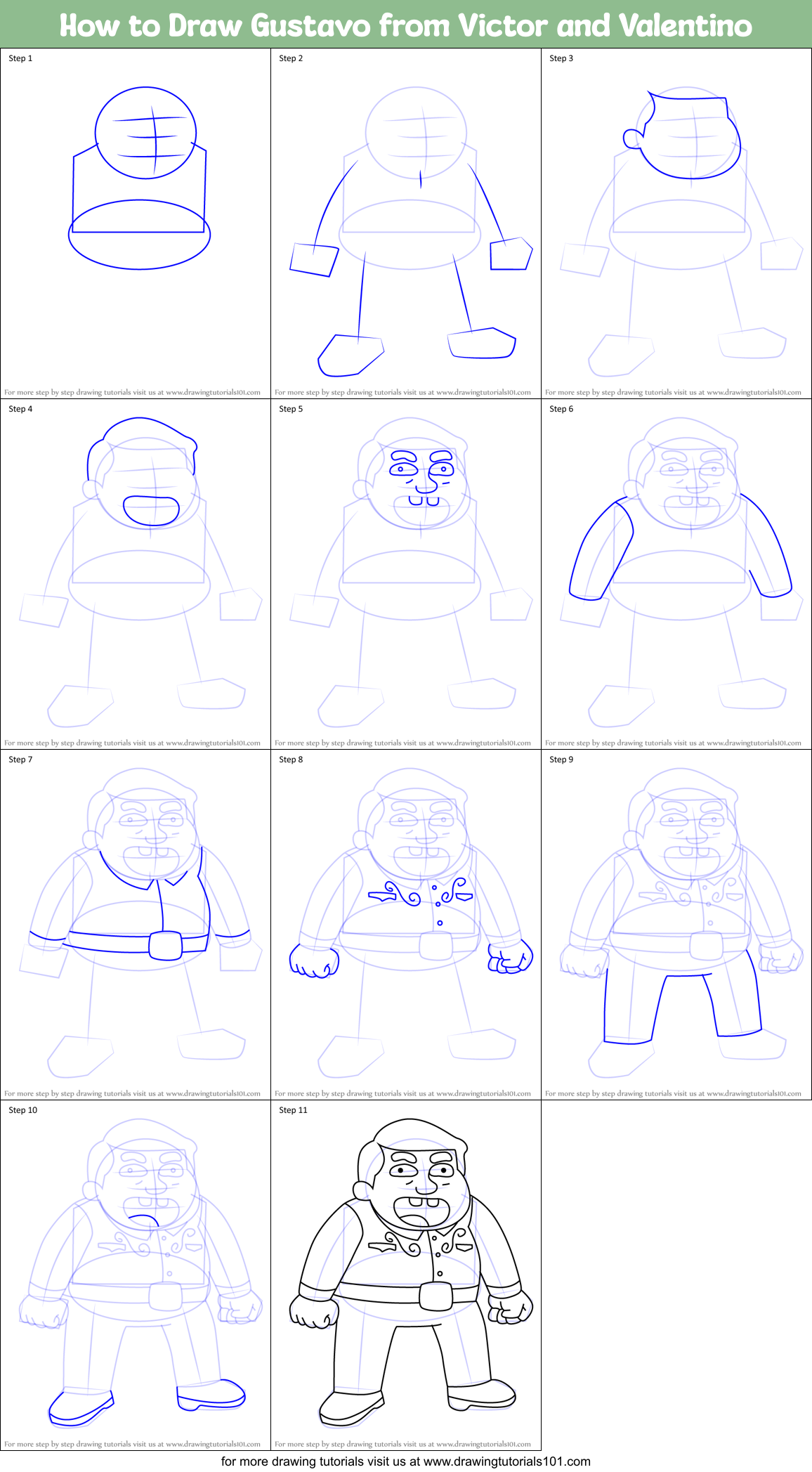 How to Draw Gustavo from Victor and Valentino Printable Step by Step