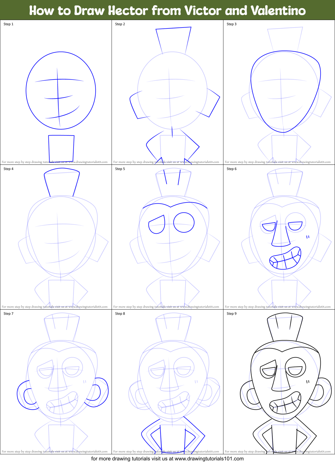 How to Draw Hector from Victor and Valentino Printable Step by Step