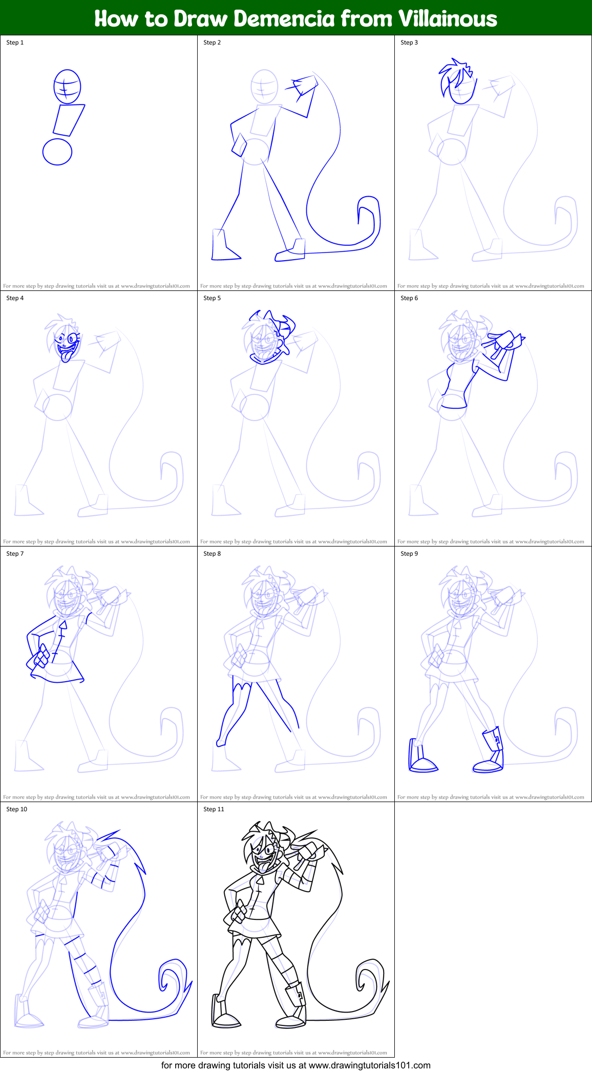 How to Draw Demencia from Villainous Printable Step by Step