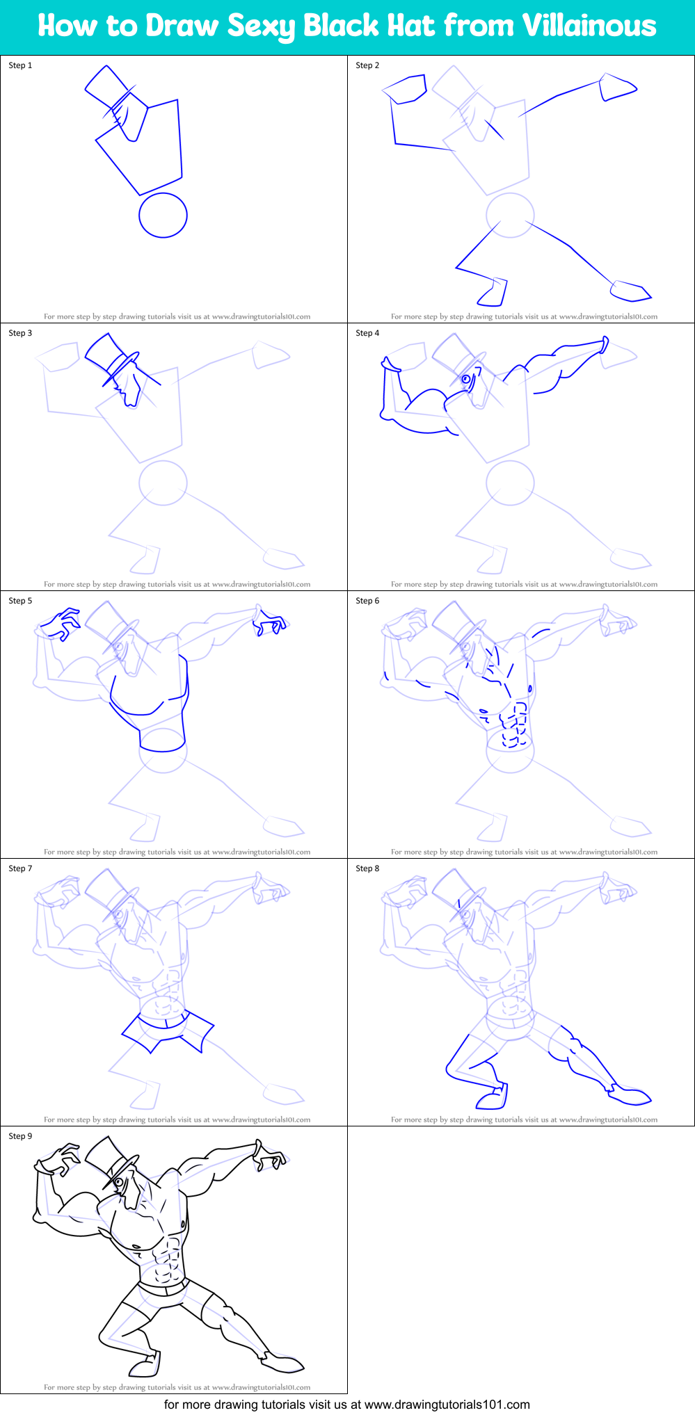 How to Draw Sexy Black Hat from Villainous Printable Step by Step