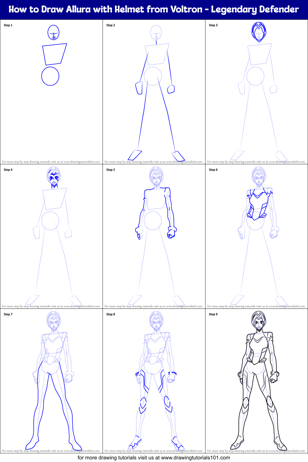 How to Draw Allura with Helmet from Voltron - Legendary Defender Printable Step by Step