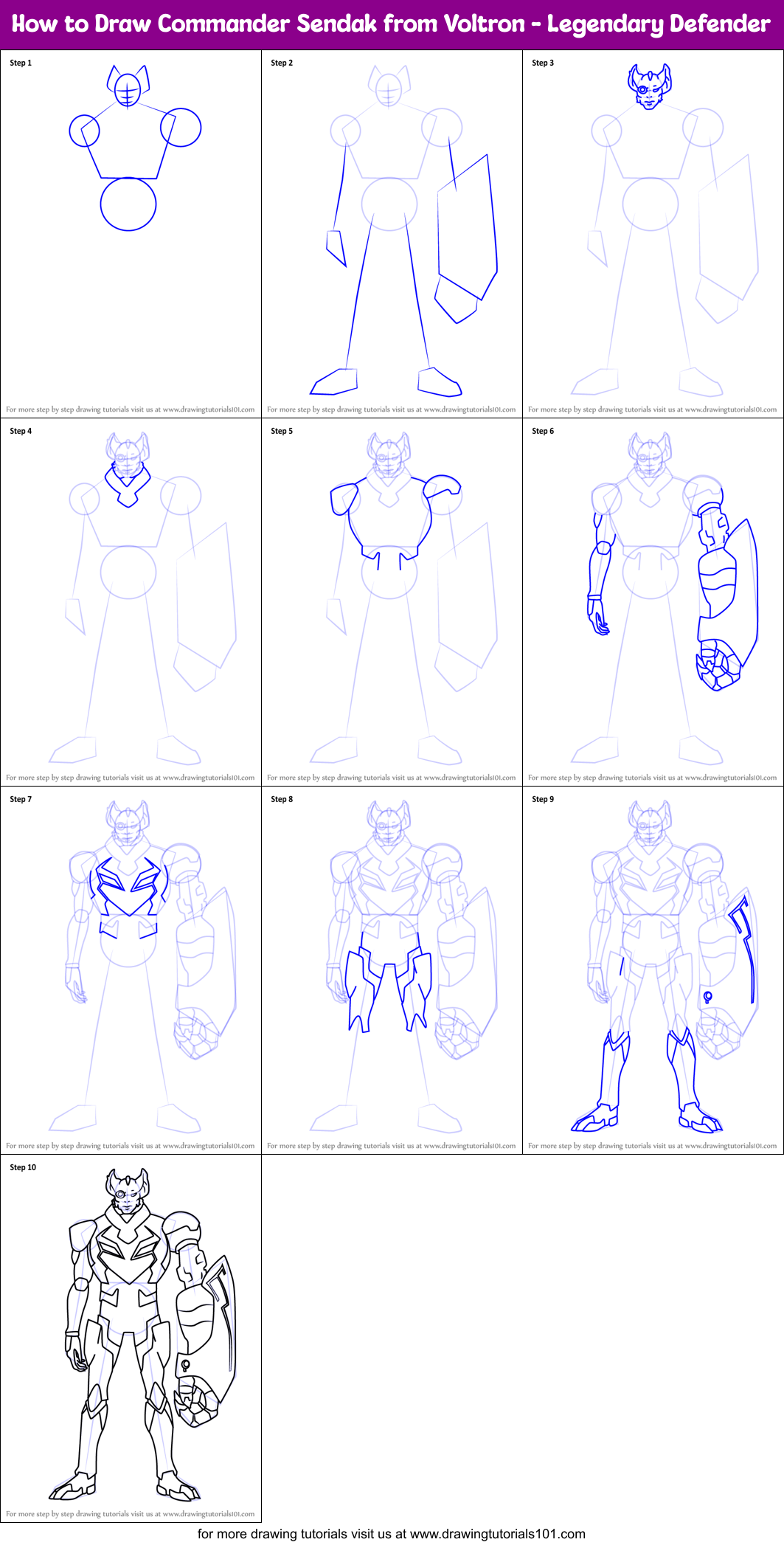How to Draw Commander Sendak from Voltron - Legendary Defender Printable Step by Step