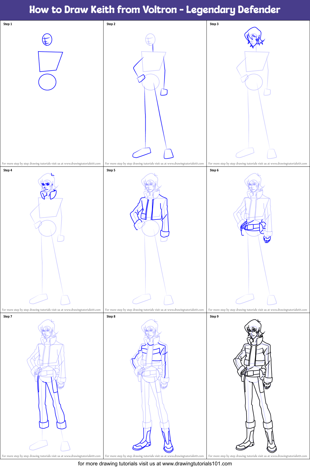 How to Draw Keith from Voltron - Legendary Defender Printable Step by Step