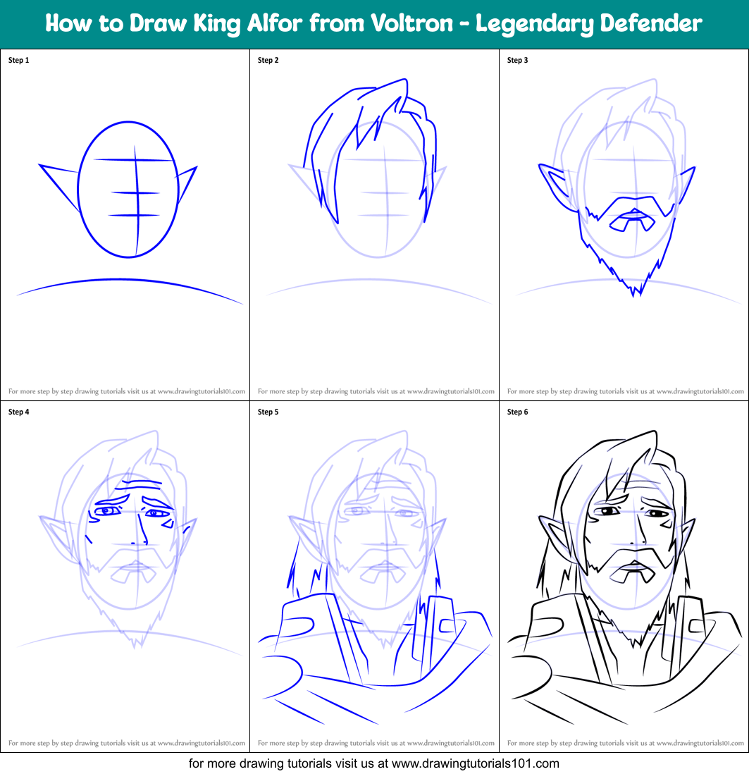 How to Draw King Alfor from Voltron - Legendary Defender Printable Step by Step