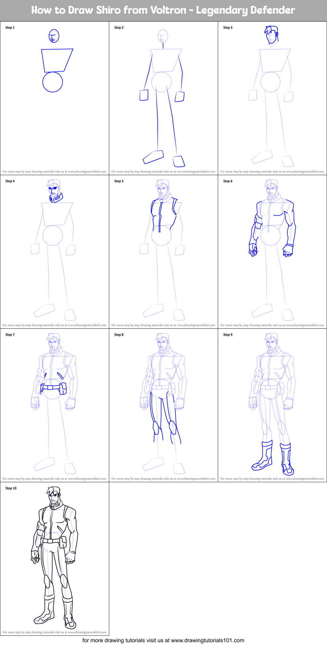 How to Draw Shiro from Voltron - Legendary Defender Printable Step by Step