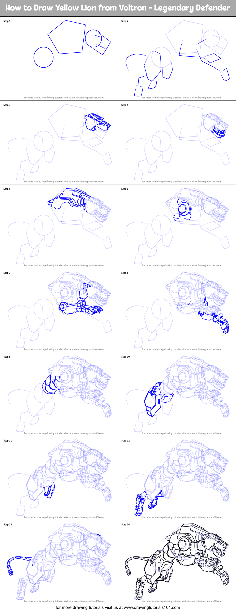 How to Draw Yellow Lion from Voltron - Legendary Defender Printable Step by Step
