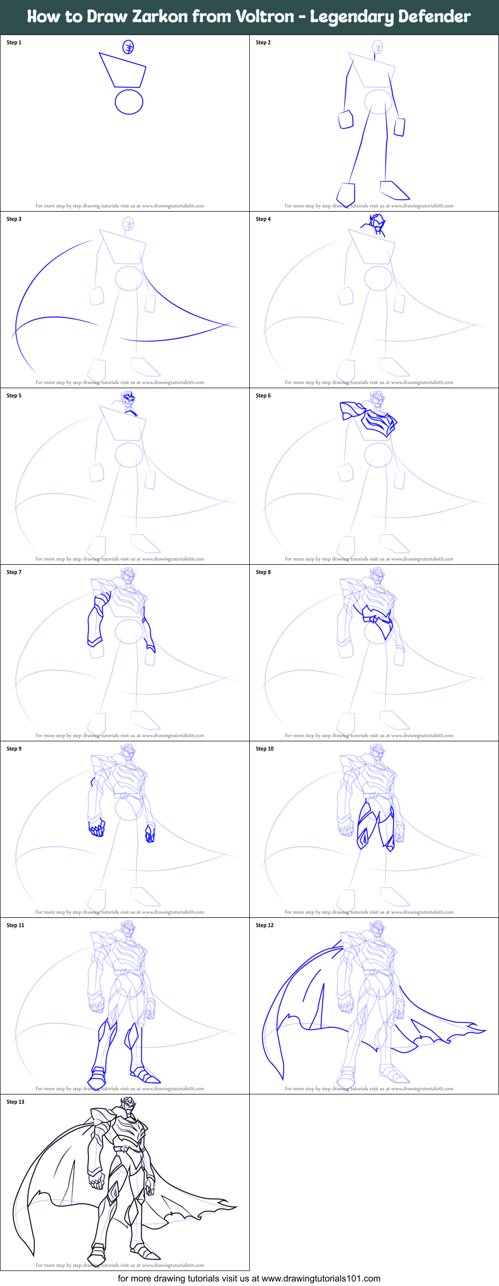 How to Draw Zarkon from Voltron - Legendary Defender Printable Step by Step