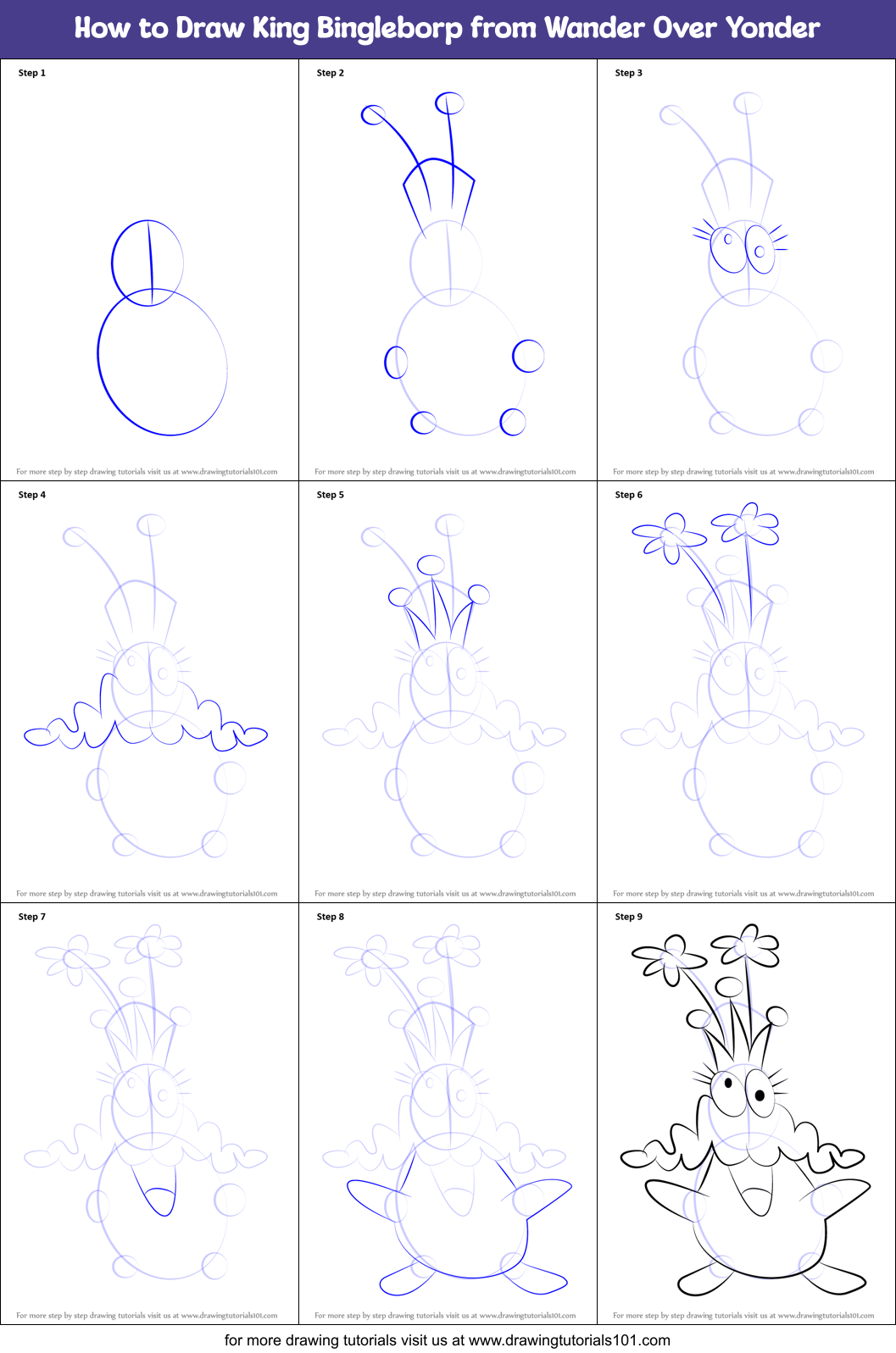 How to Draw King Bingleborp from Wander Over Yonder Printable Step by Step