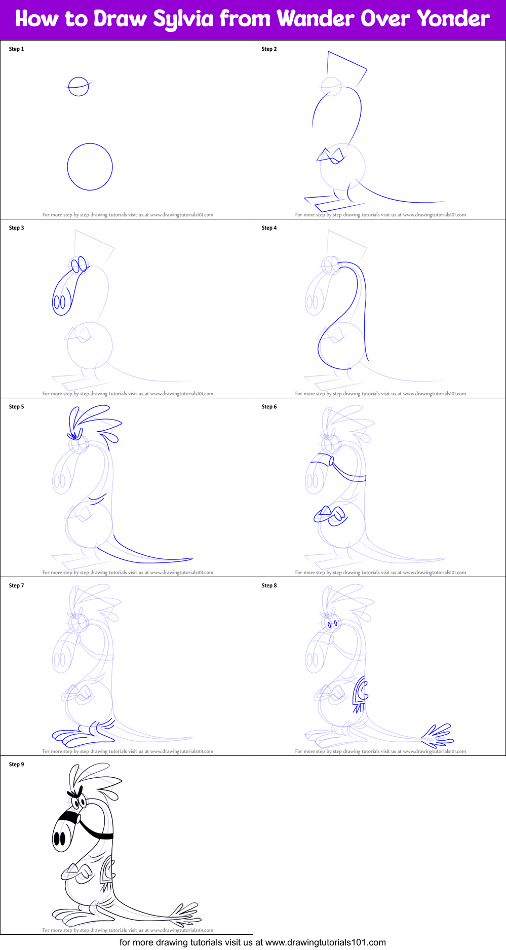 How to Draw Sylvia from Wander Over Yonder Printable Step by Step