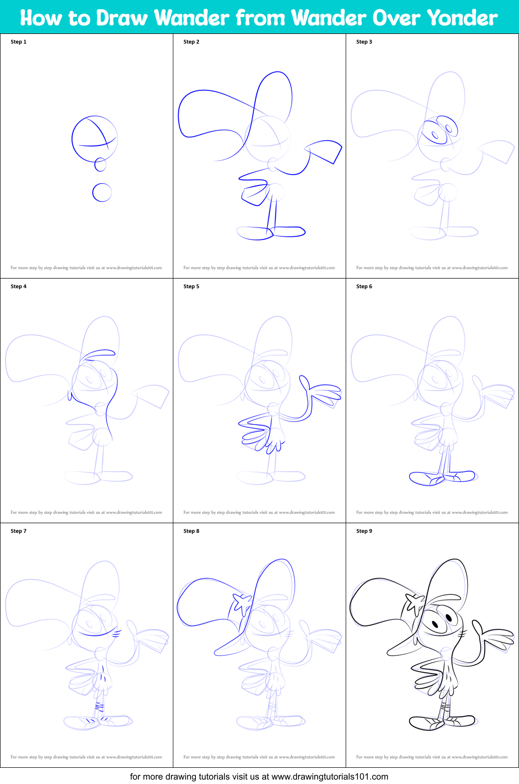 How to Draw Wander from Wander Over Yonder Printable Step by Step