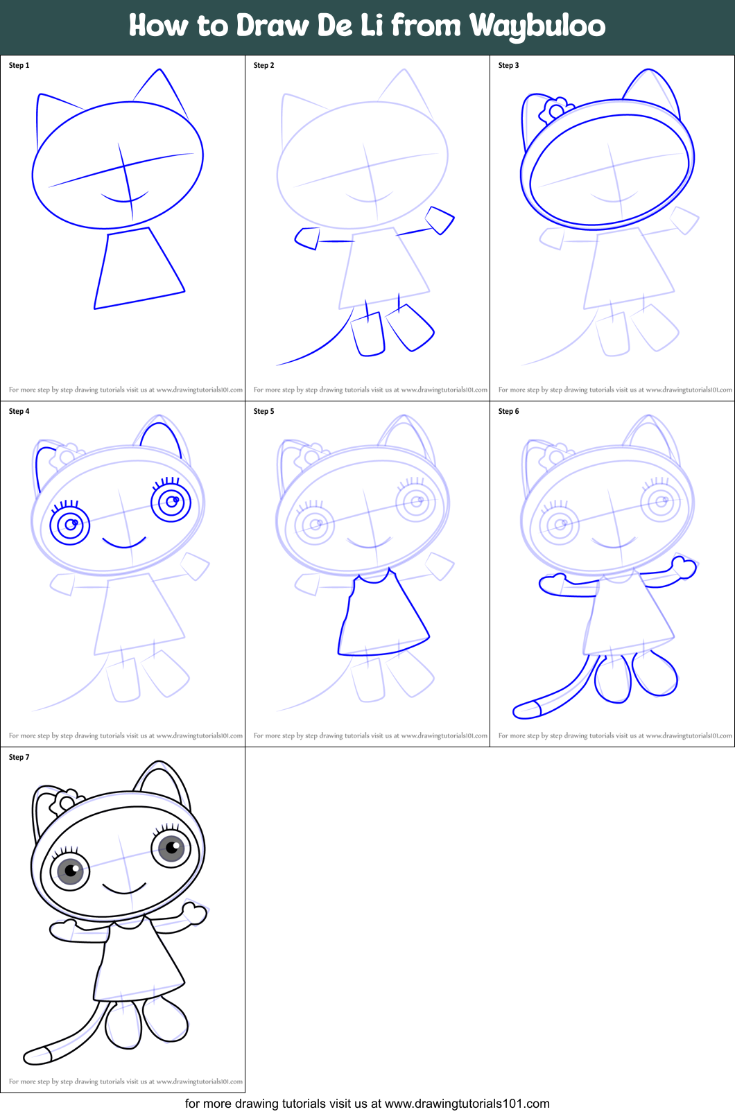 How to Draw De Li from Waybuloo Printable Step by Step