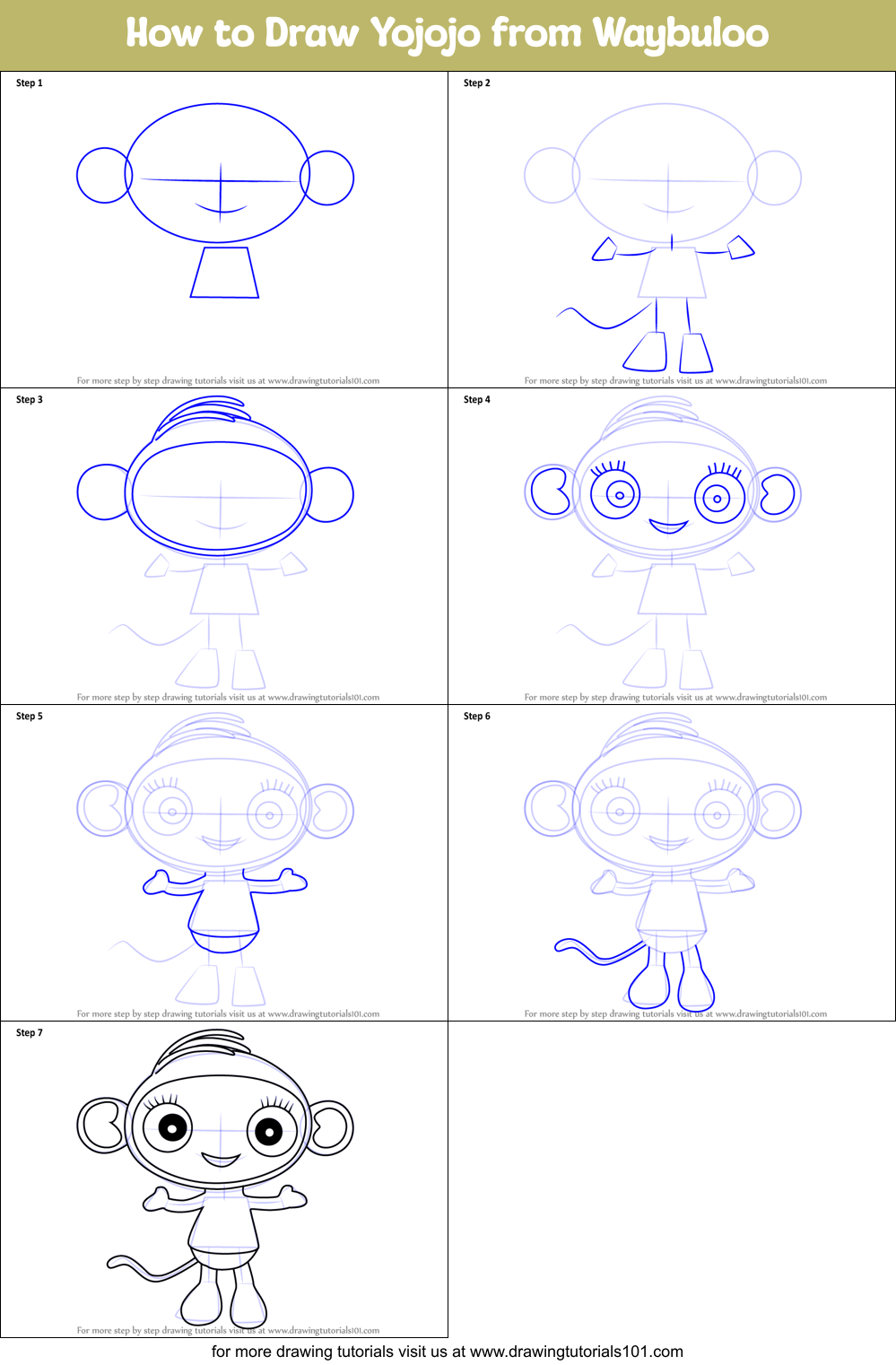 How to Draw Yojojo from Waybuloo Printable Step by Step