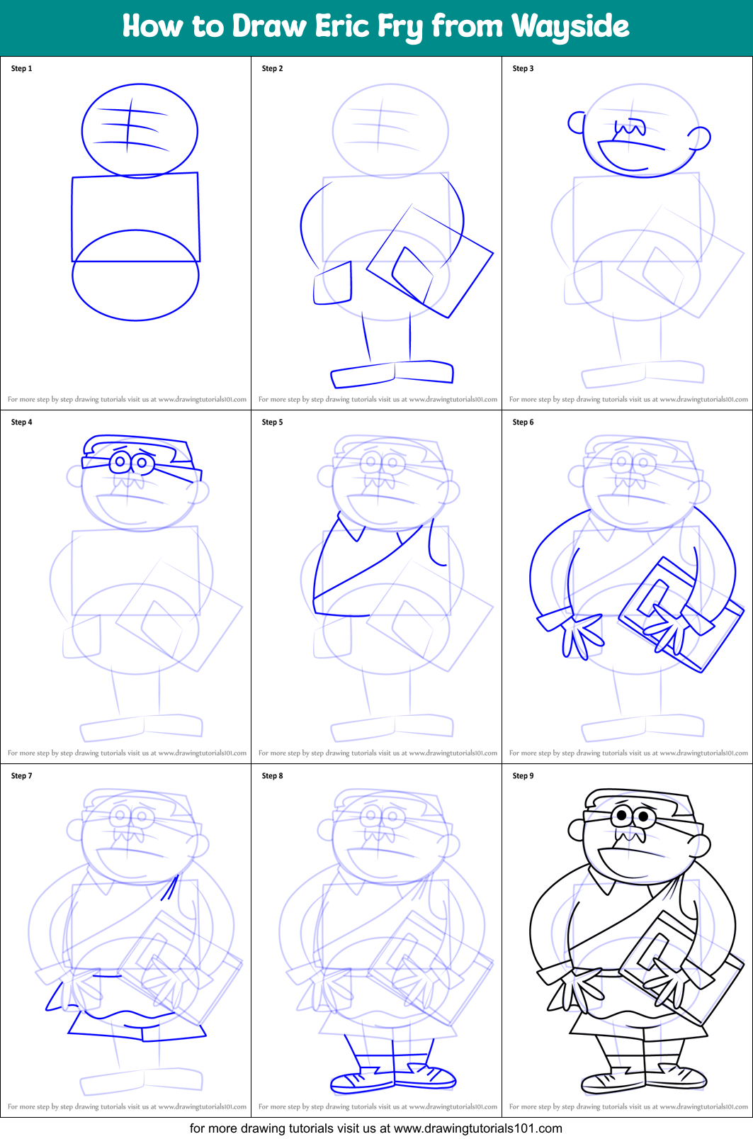 How to Draw Eric Fry from Wayside Printable Step by Step