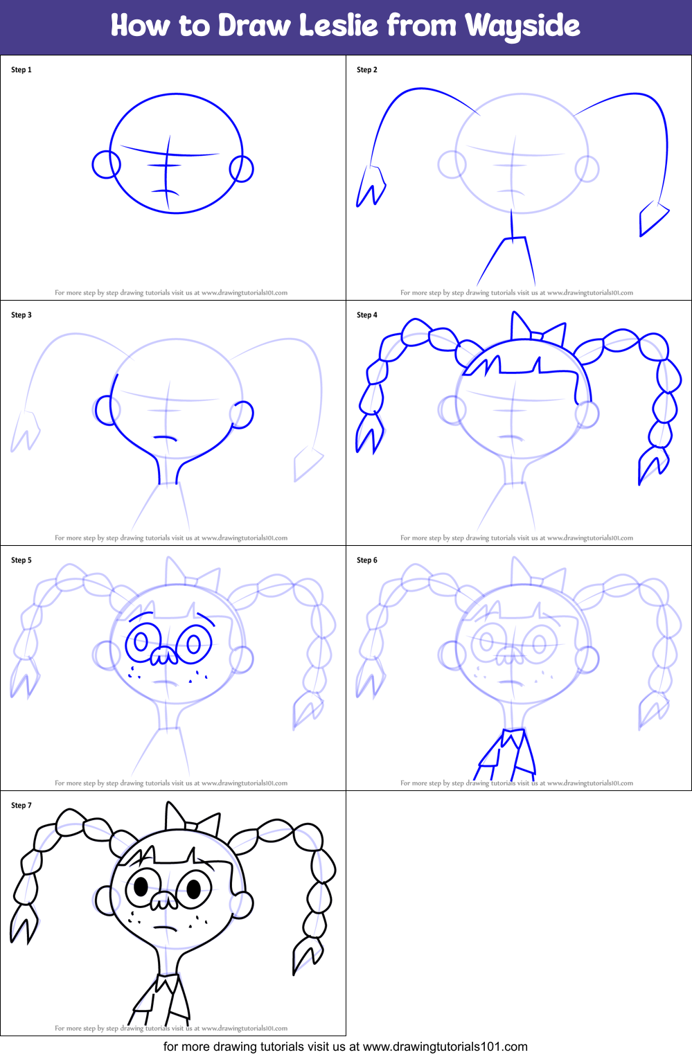 How to Draw Leslie from Wayside Printable Step by Step