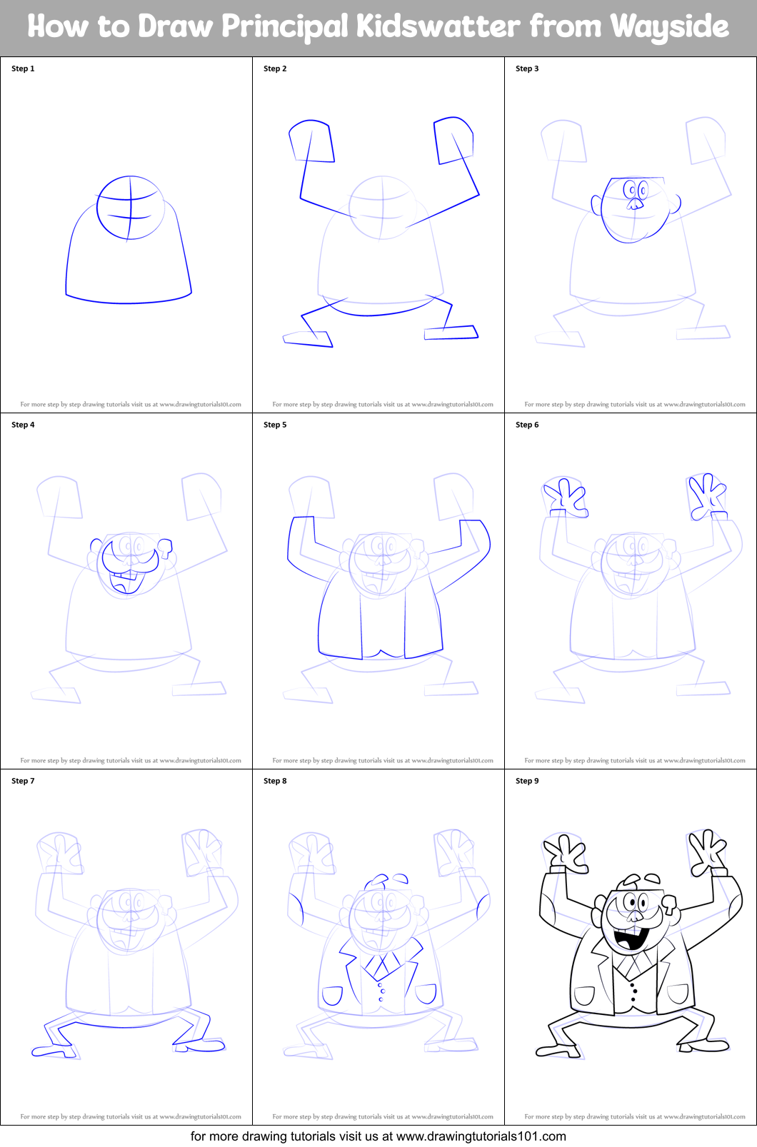 How to Draw Principal Kidswatter from Wayside Printable Step by Step