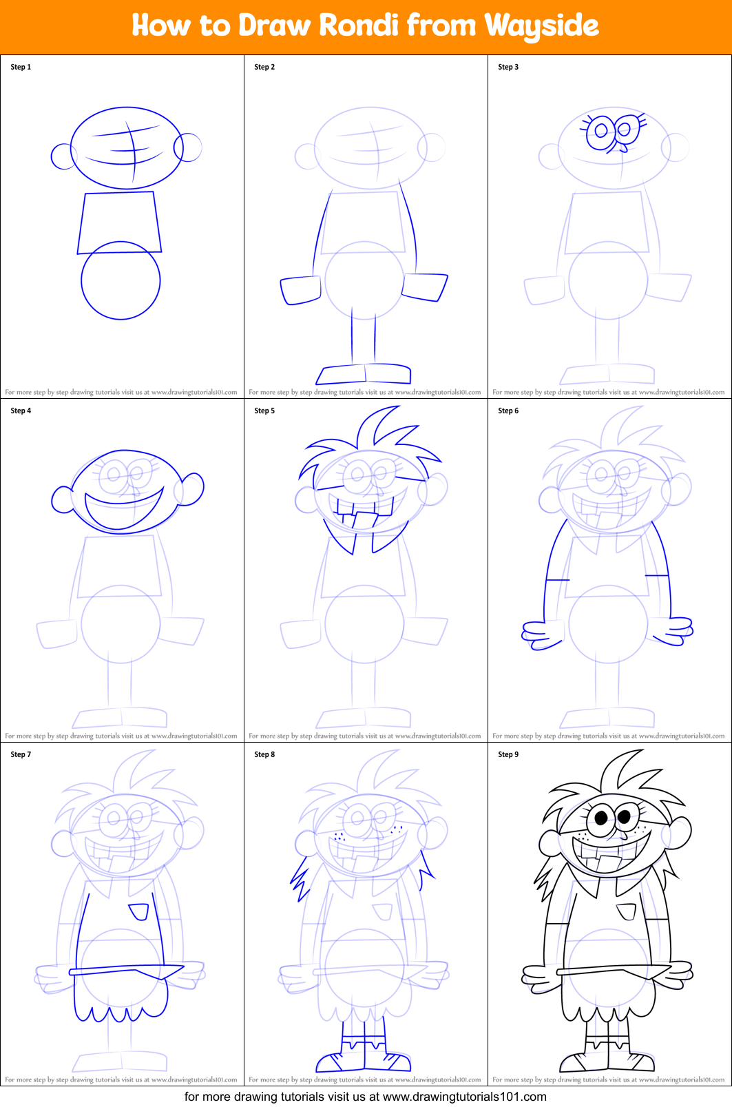 How to Draw Rondi from Wayside Printable Step by Step