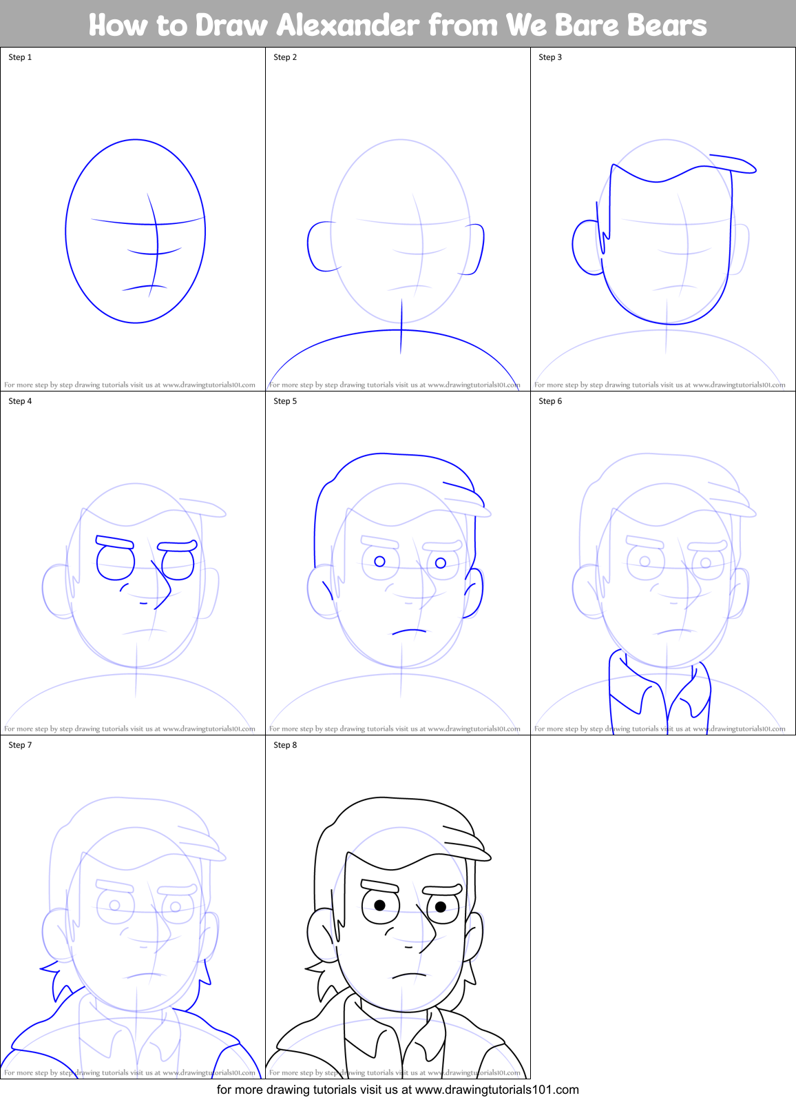 How to Draw Alexander from We Bare Bears Printable Step by Step