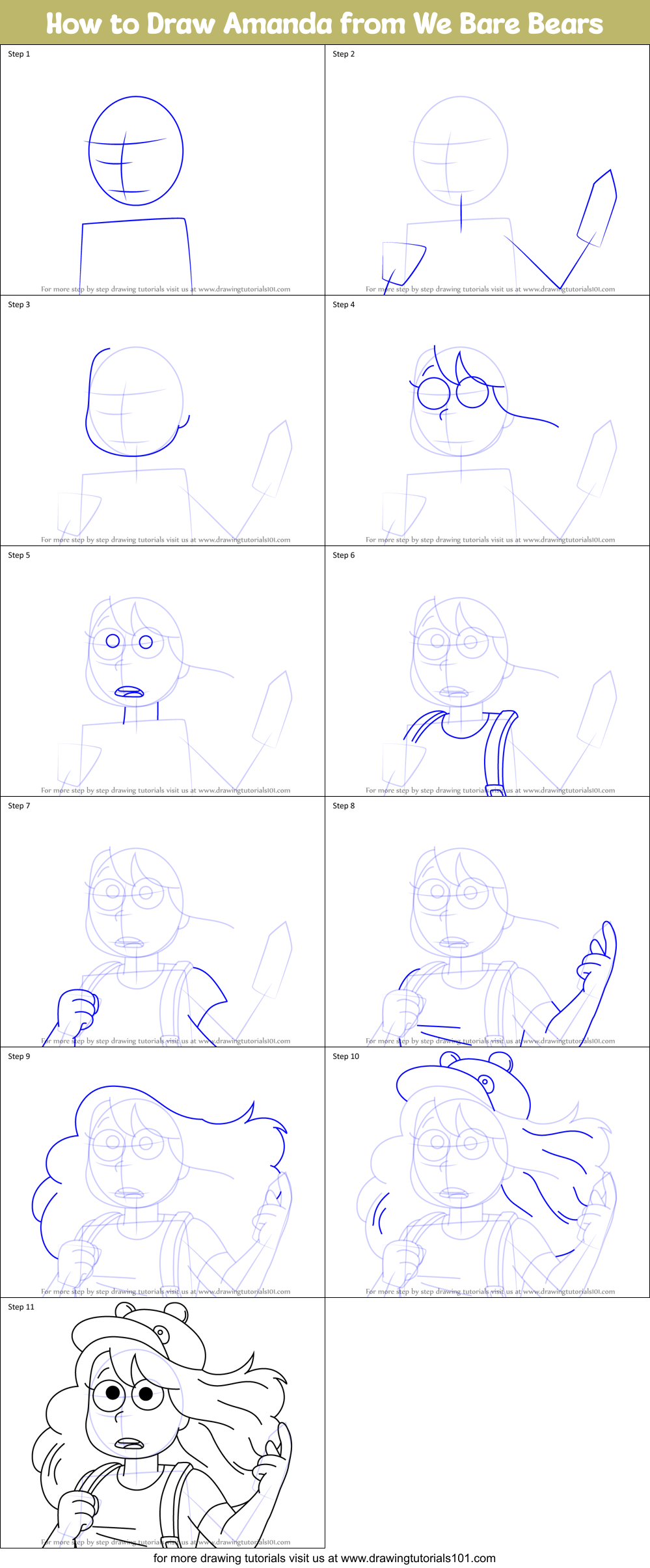 How to Draw Amanda from We Bare Bears Printable Step by Step