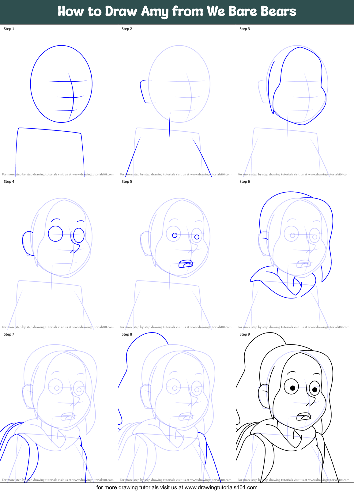 How to Draw Amy from We Bare Bears Printable Step by Step