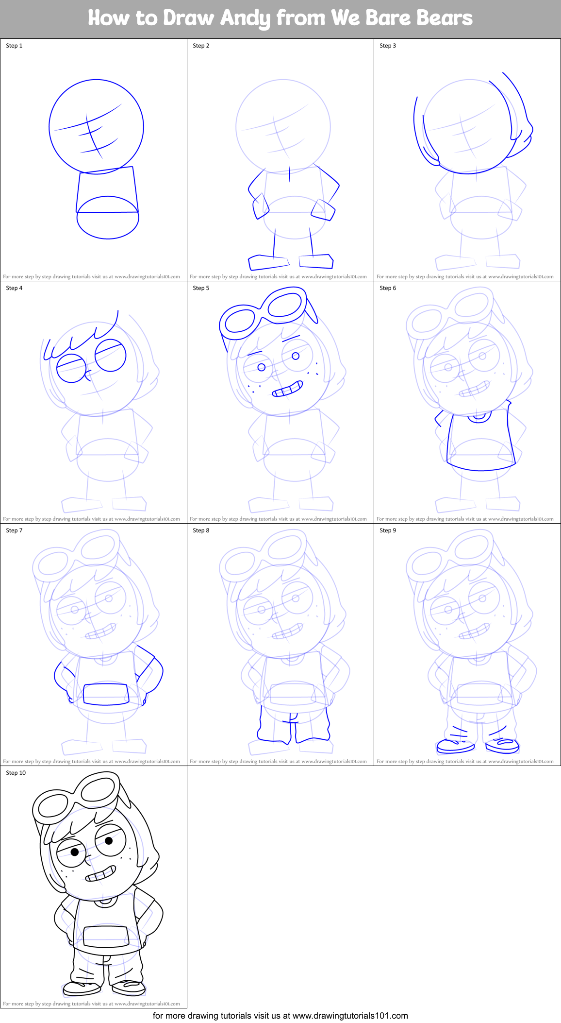 How to Draw Andy from We Bare Bears Printable Step by Step