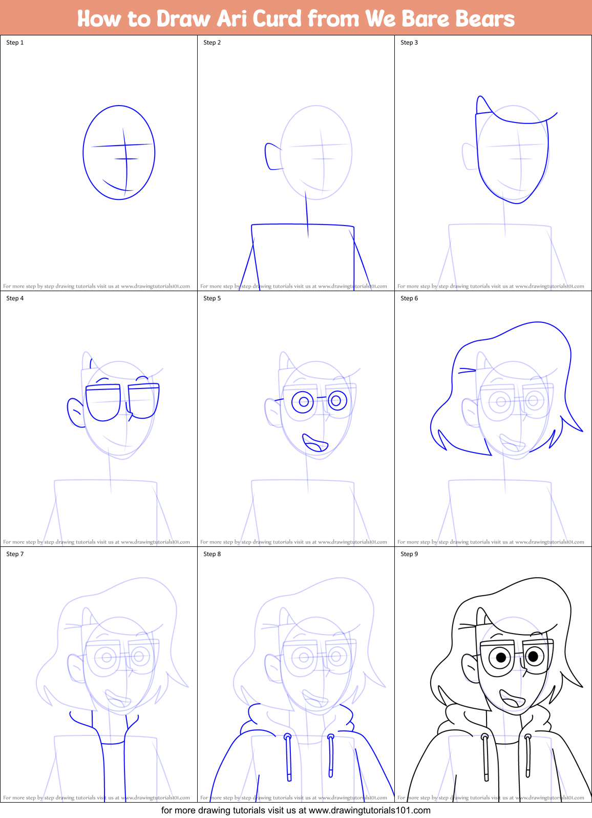 How to Draw Ari Curd from We Bare Bears Printable Step by Step