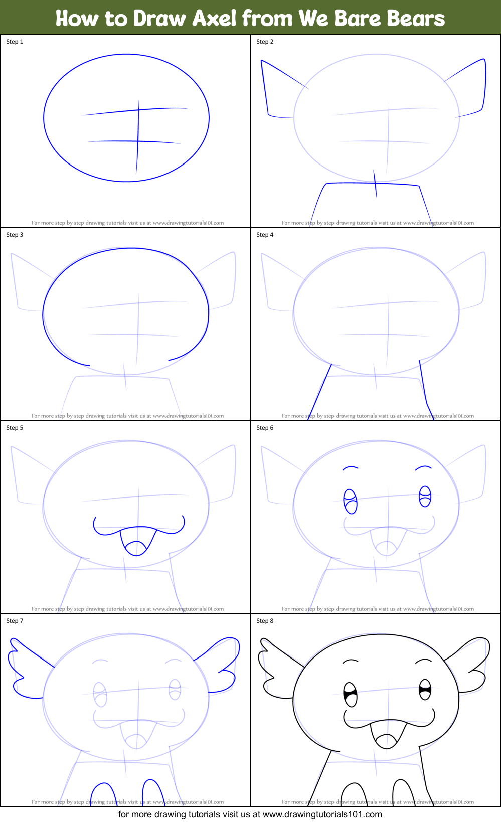 How to Draw Axel from We Bare Bears Printable Step by Step