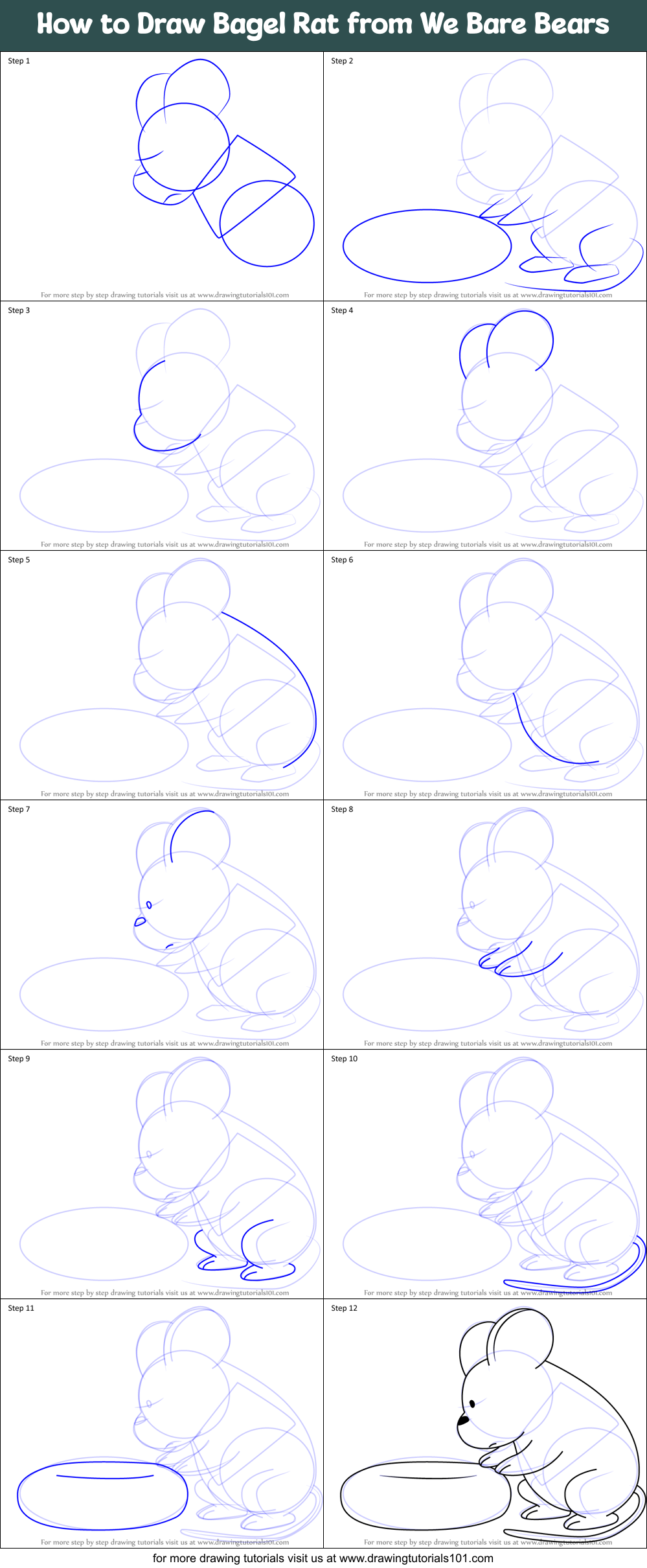 How to Draw Bagel Rat from We Bare Bears Printable Step by Step