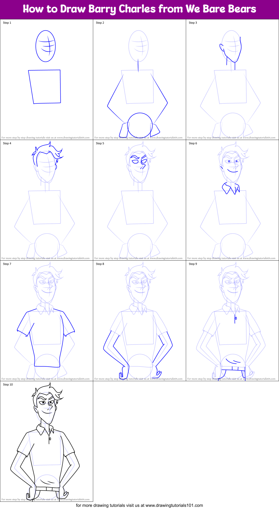 How to Draw Barry Charles from We Bare Bears Printable Step by Step