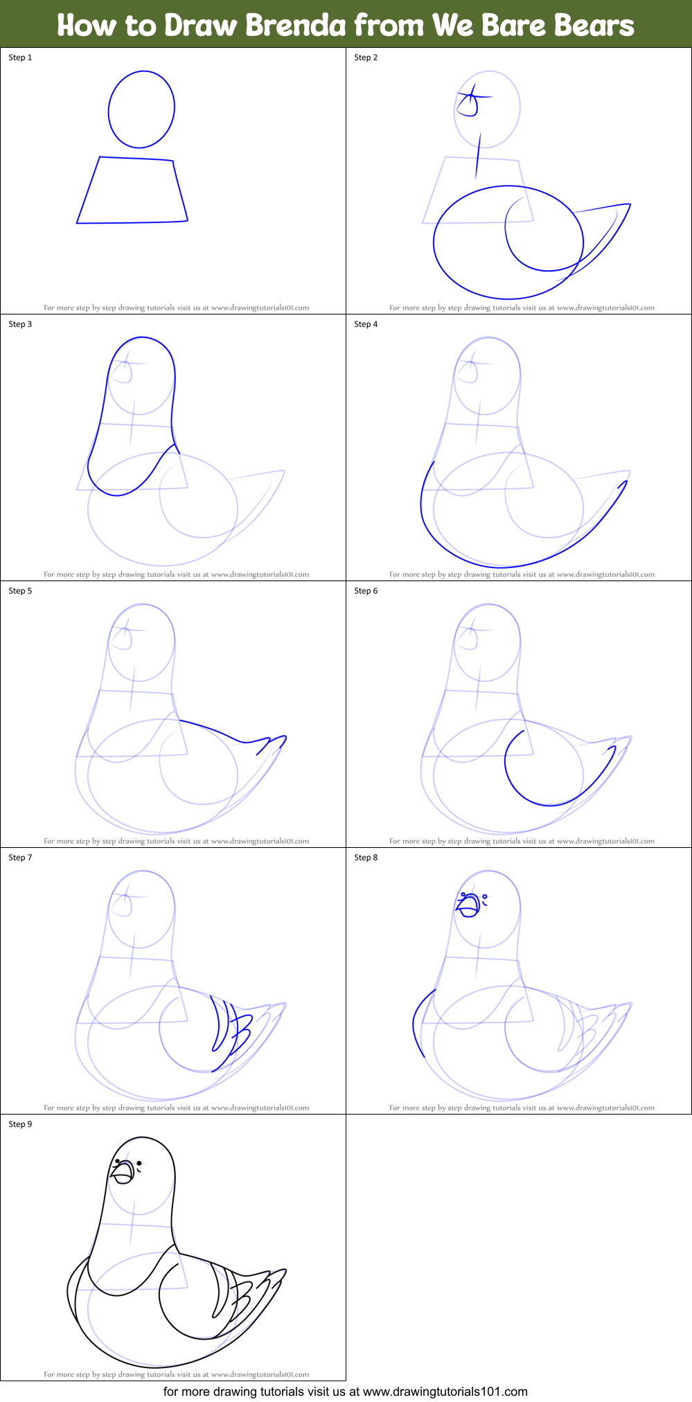 How to Draw Brenda from We Bare Bears Printable Step by Step