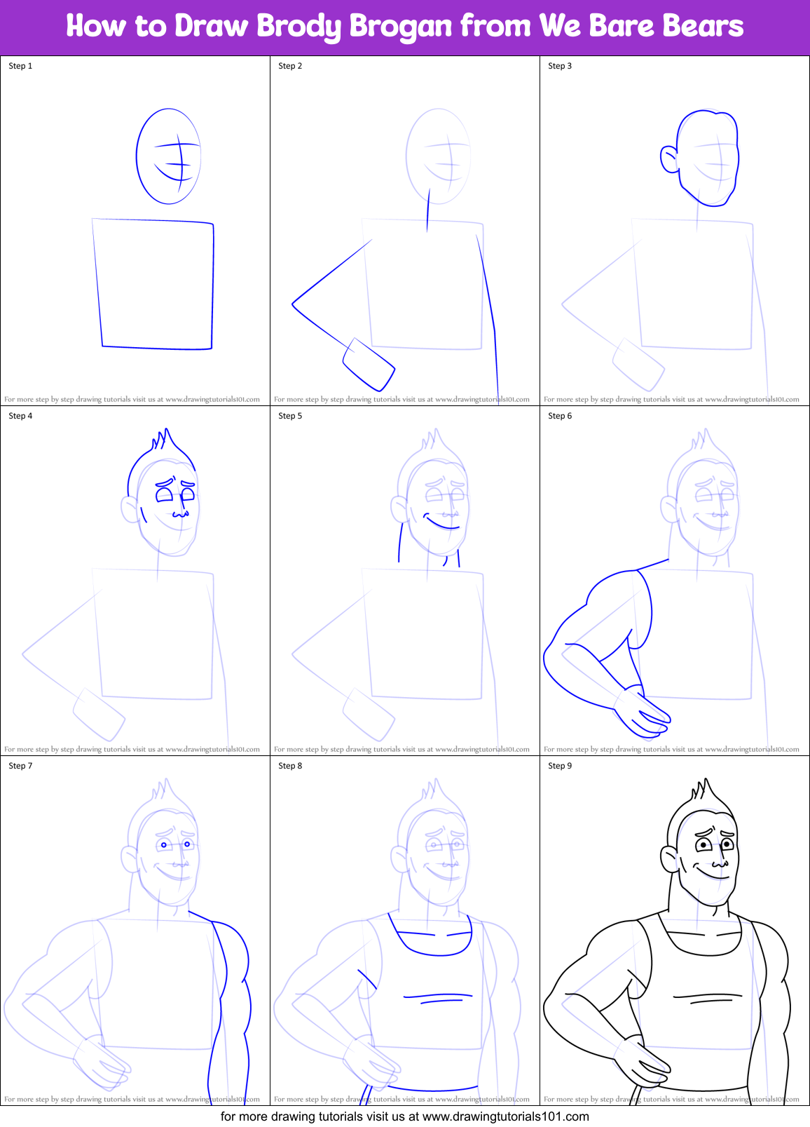 How to Draw Brody Brogan from We Bare Bears Printable Step by Step