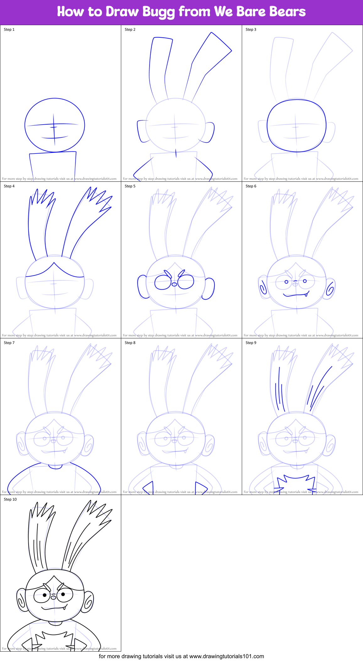 How to Draw Bugg from We Bare Bears Printable Step by Step