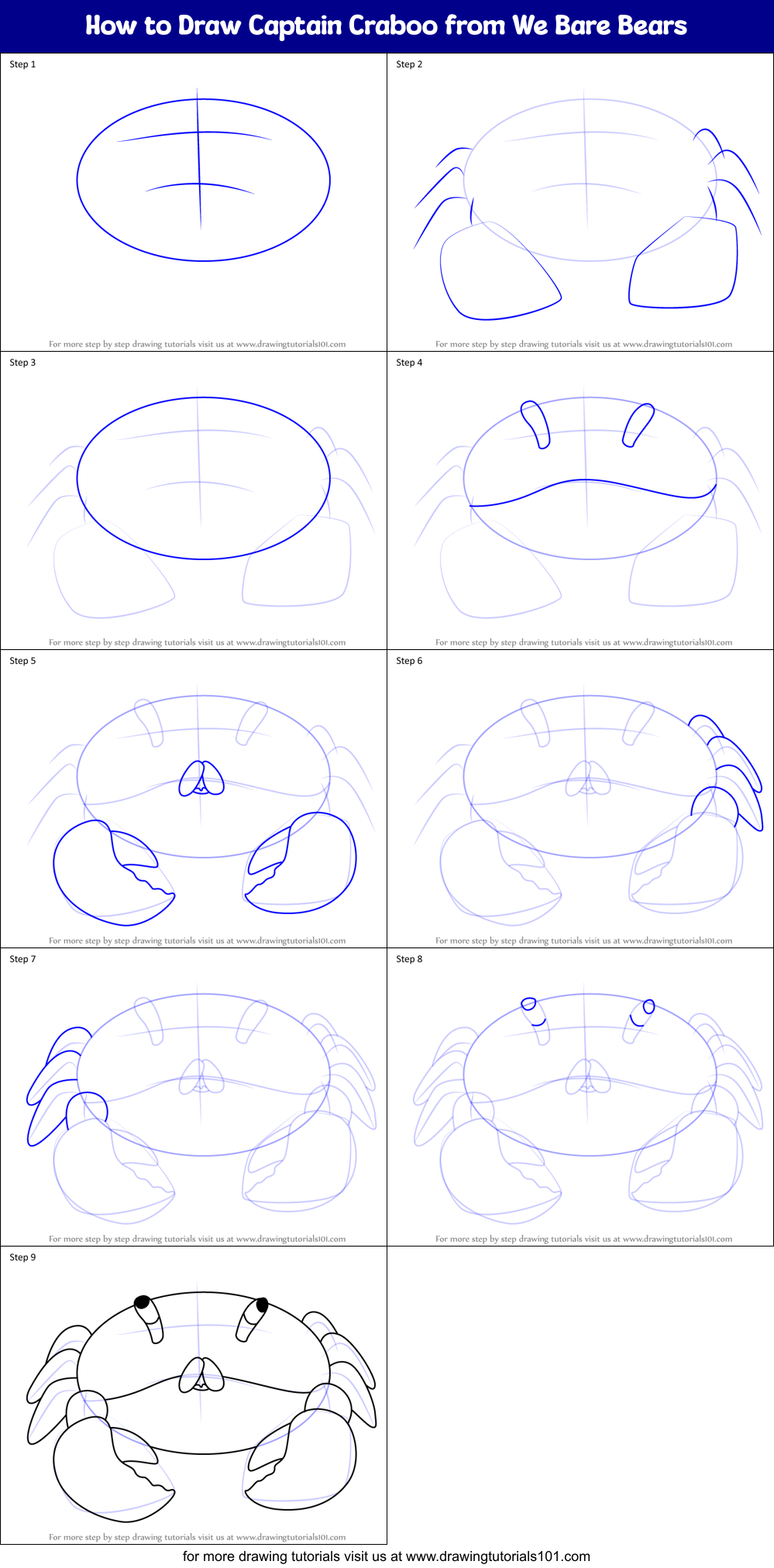 How to Draw Captain Craboo from We Bare Bears Printable Step by Step