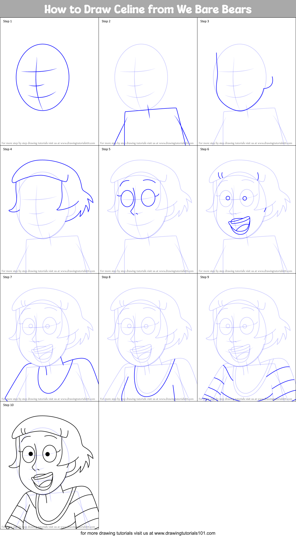 How to Draw Celine from We Bare Bears Printable Step by Step