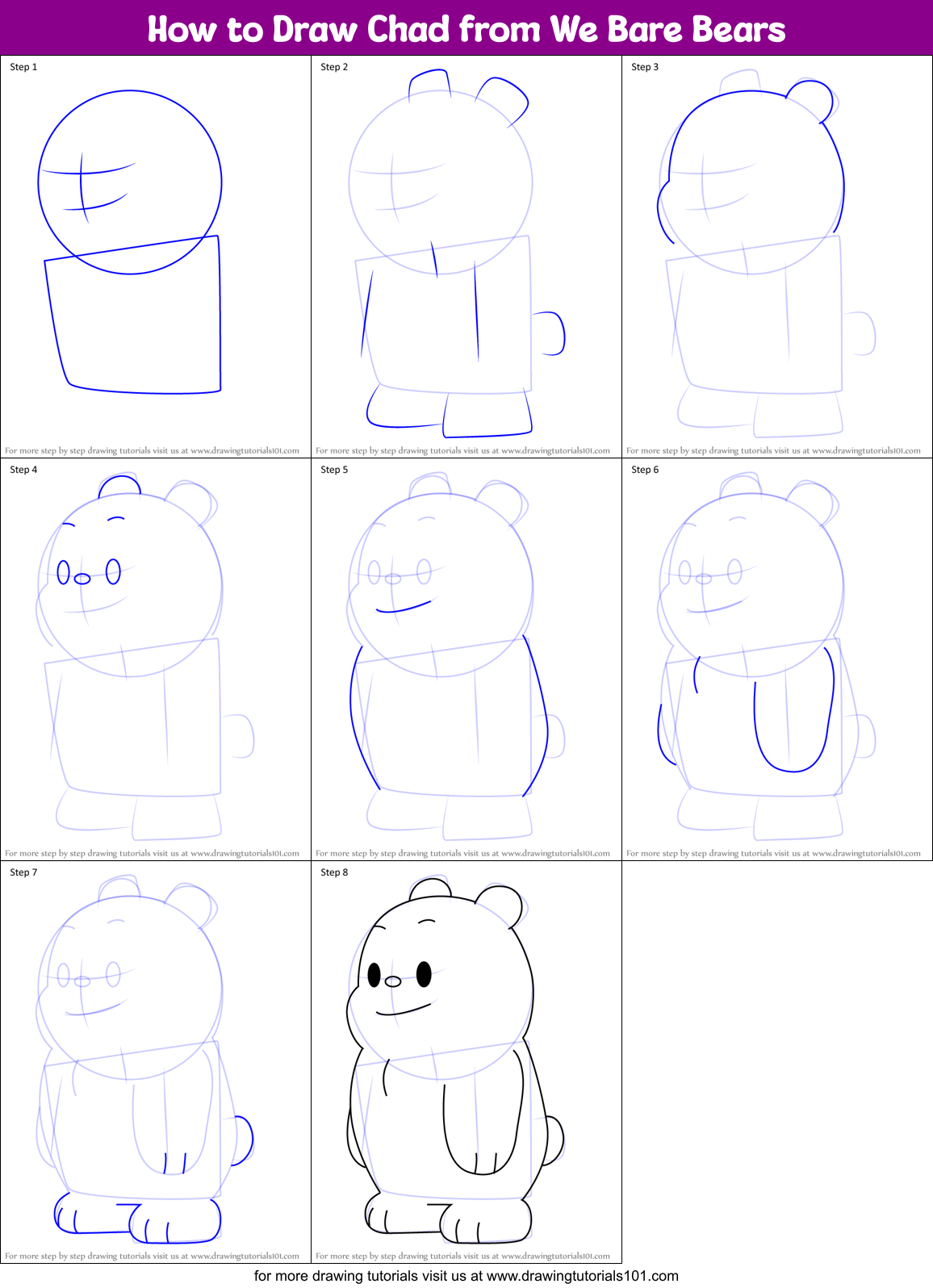 How to Draw Chad from We Bare Bears Printable Step by Step
