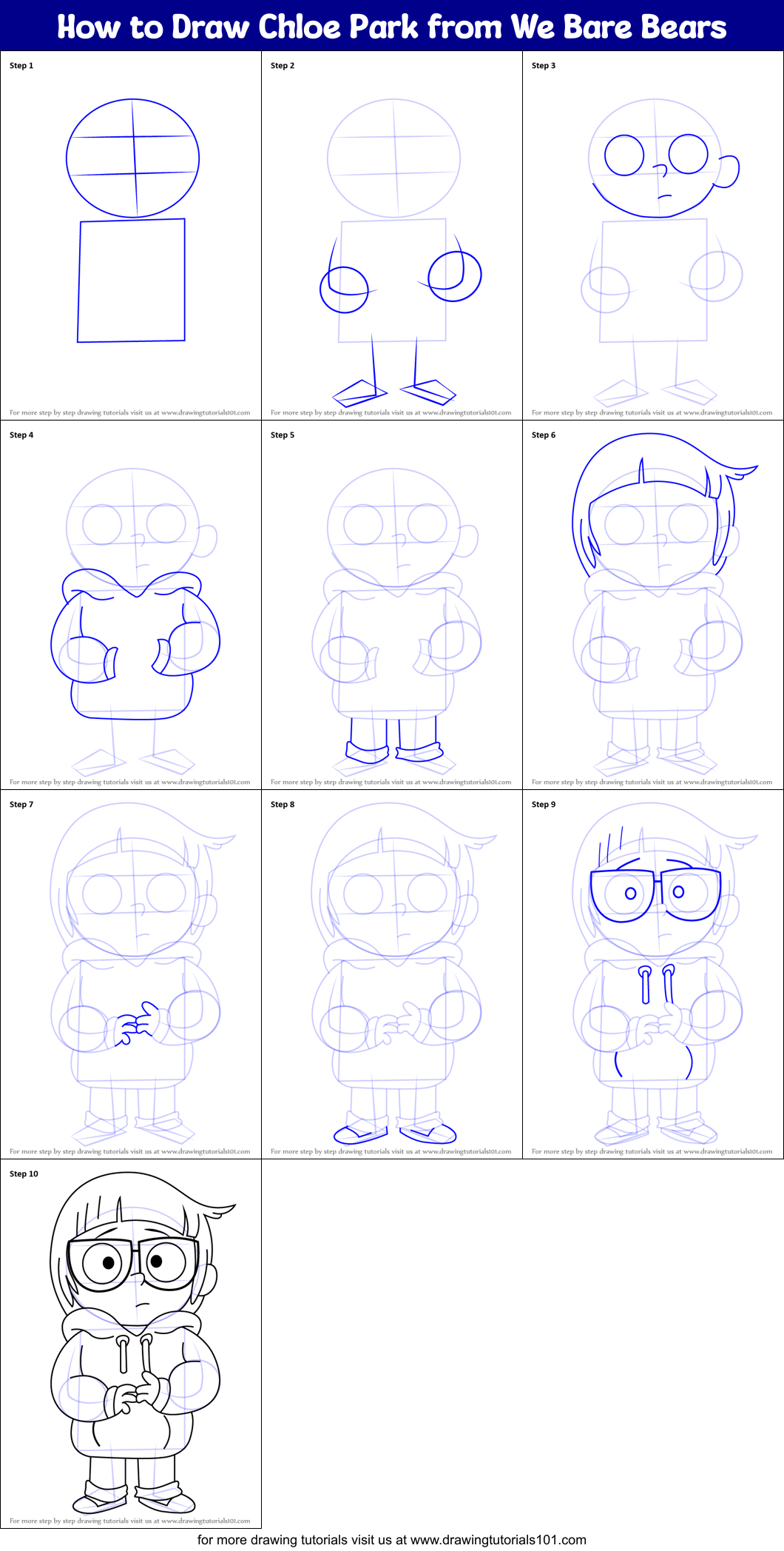 How to Draw Chloe Park from We Bare Bears Printable Step by Step