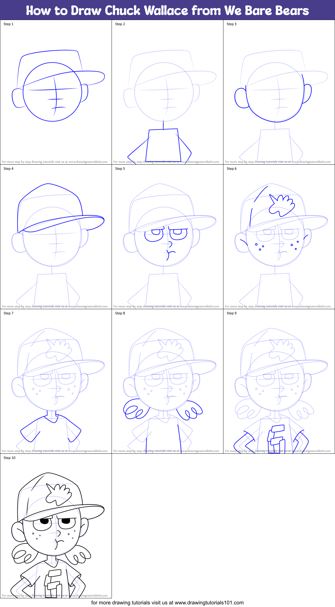 How to Draw Chuck Wallace from We Bare Bears Printable Step by Step