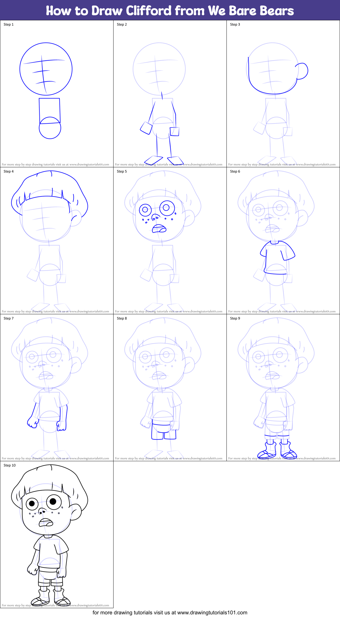 How to Draw Clifford from We Bare Bears Printable Step by Step