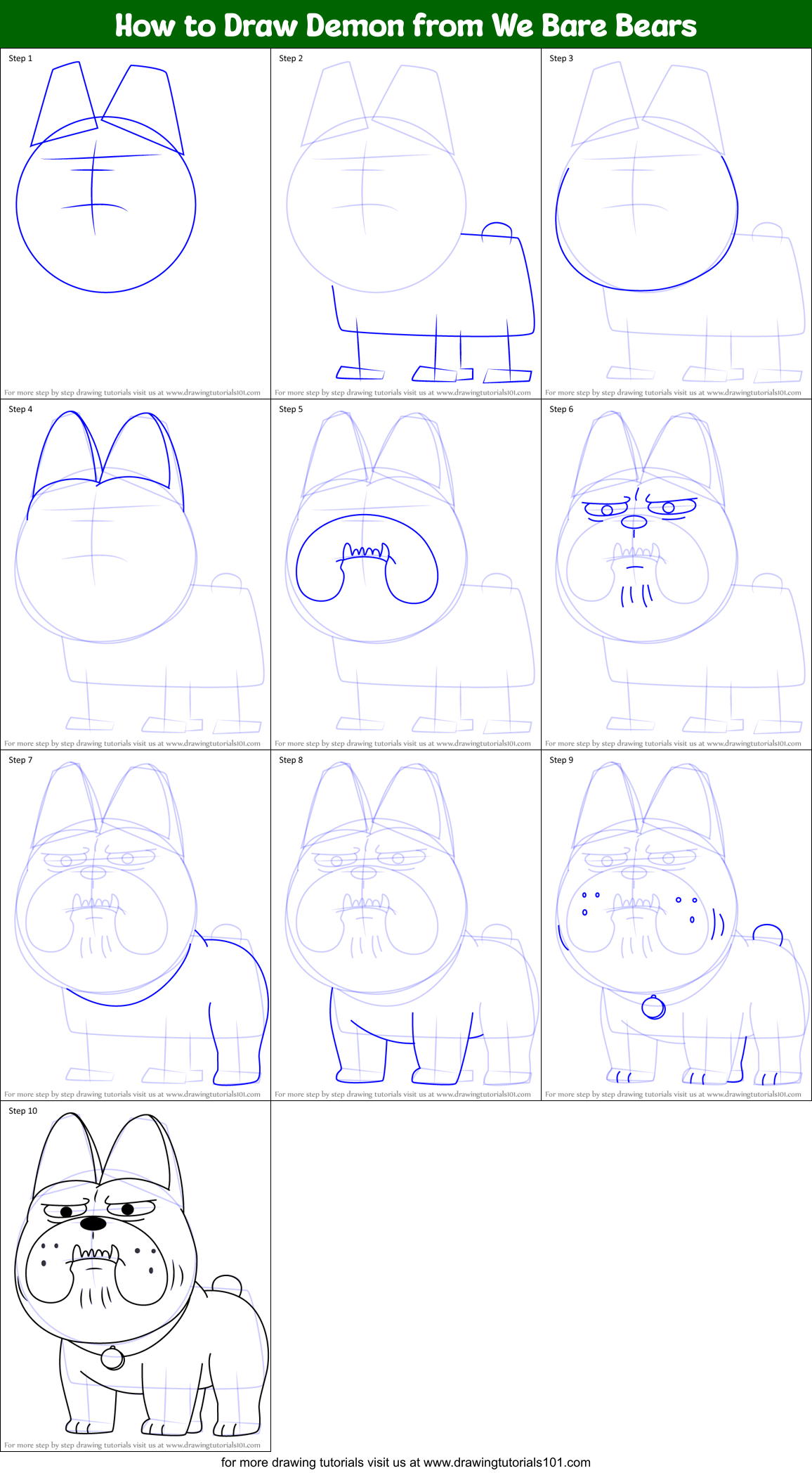 How to Draw Demon from We Bare Bears Printable Step by Step