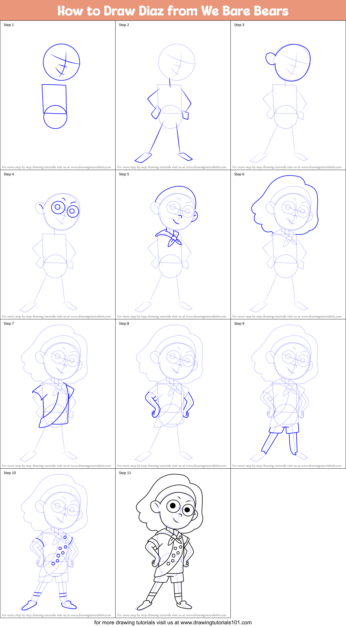 How to Draw Diaz from We Bare Bears Printable Step by Step