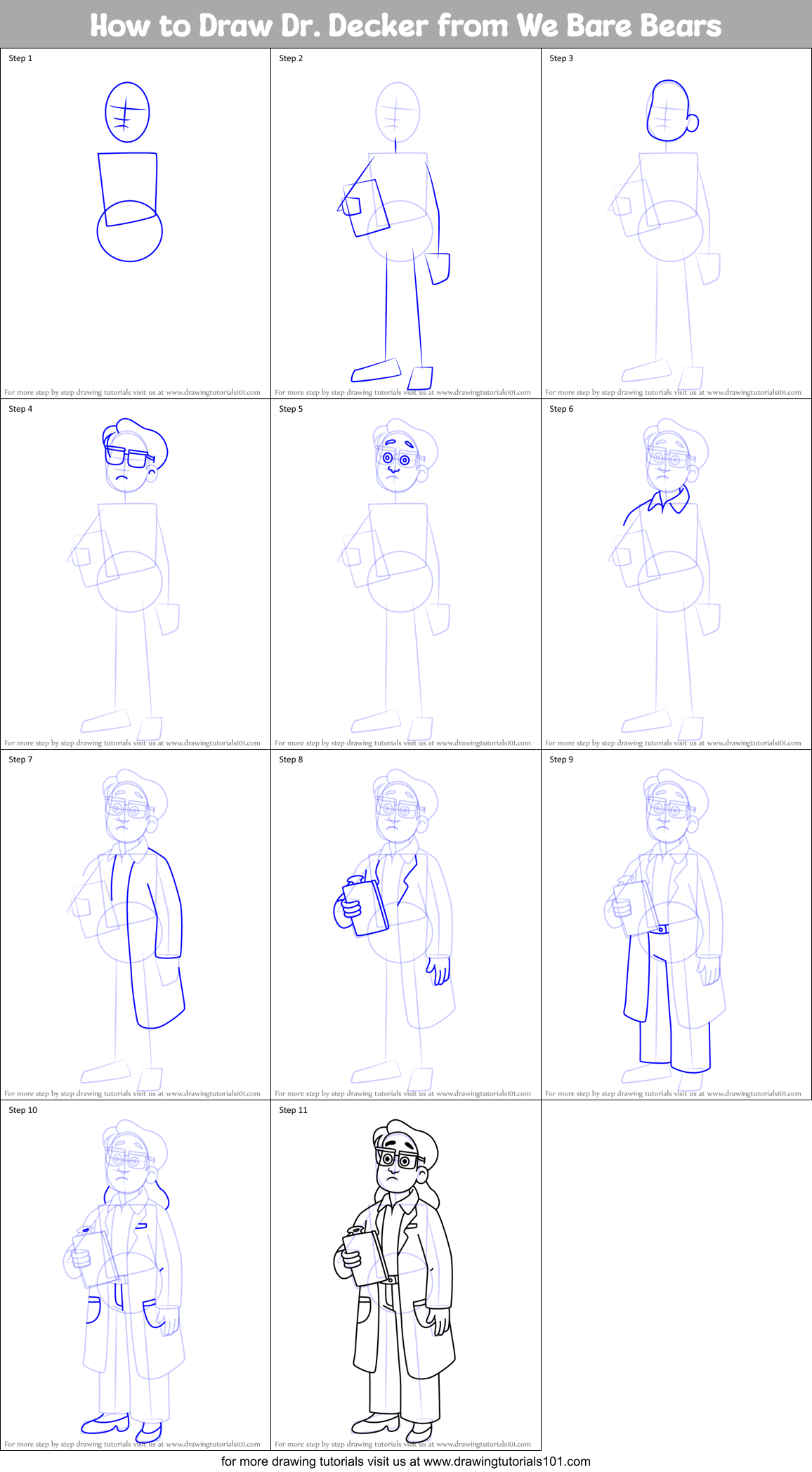 How to Draw Dr. Decker from We Bare Bears Printable Step by Step