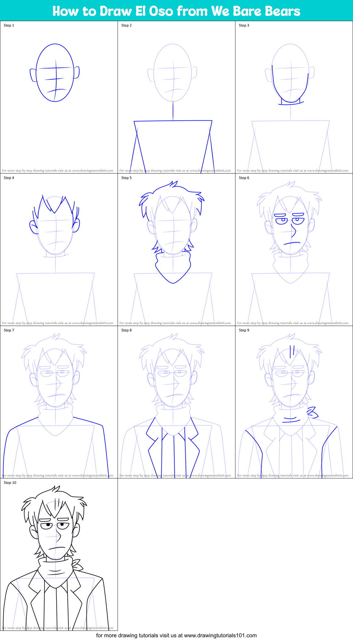 How to Draw El Oso from We Bare Bears Printable Step by Step